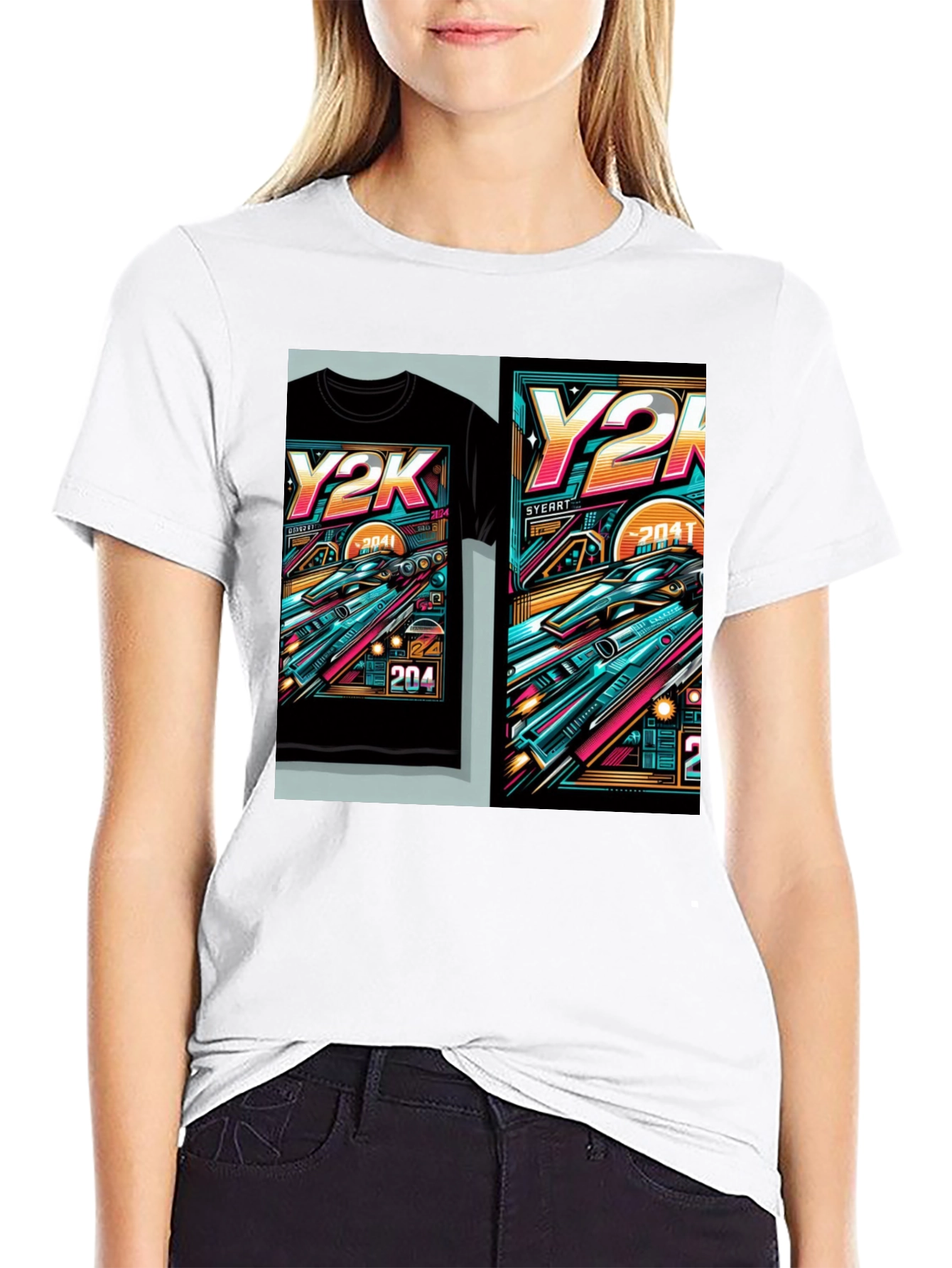 Black Y2K Graphic Tee - Retro Futuristic Design view 9