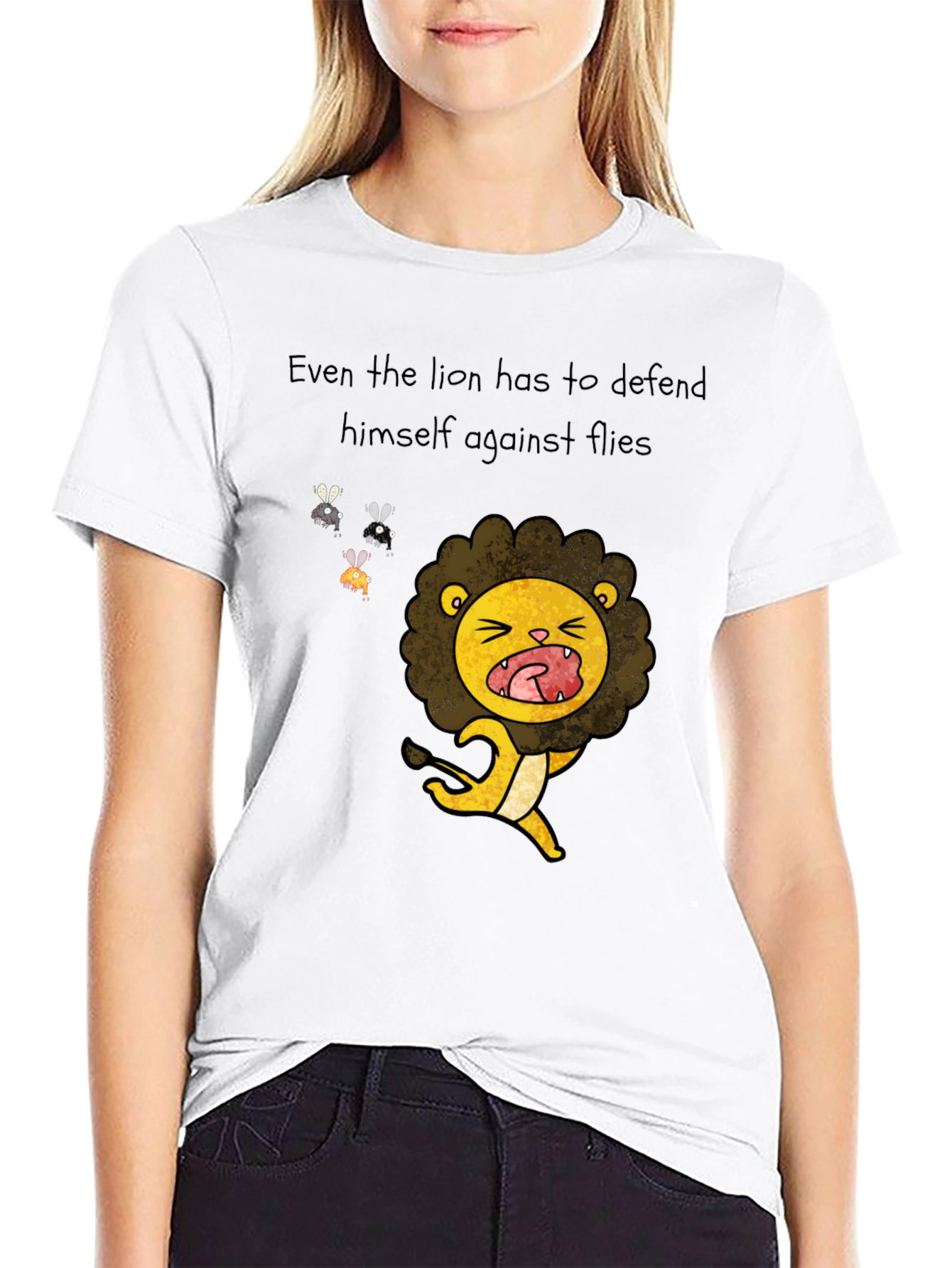 Black Funny Lion Cartoon T-Shirt - Even Lions Have Bad Days! view 9