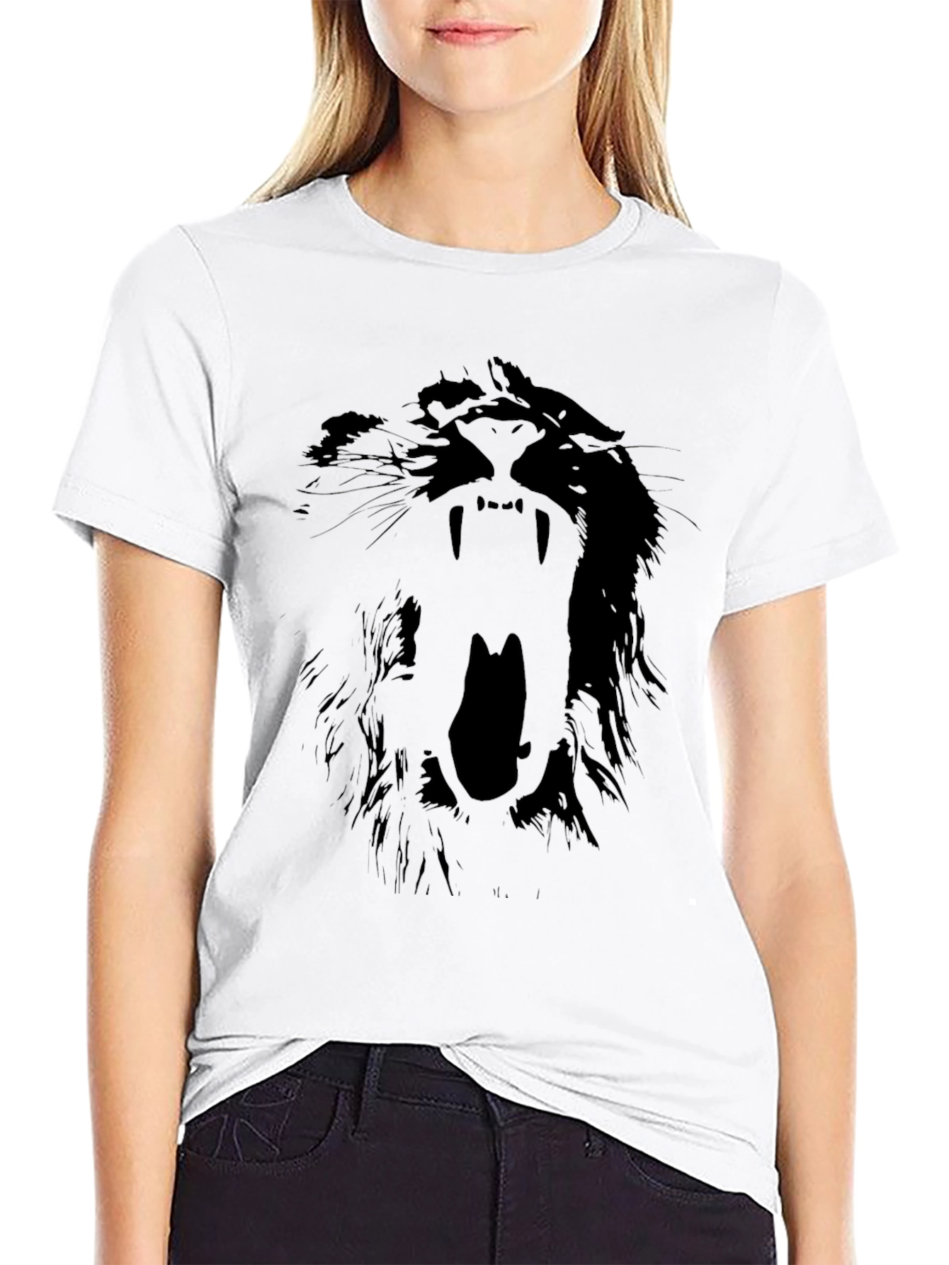 Black Lion Graphic Print Black T-Shirt view 9