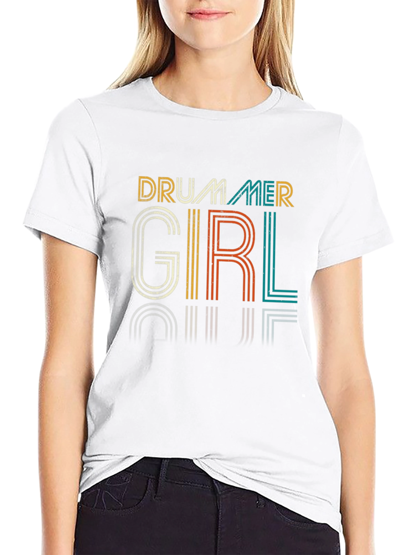 Black Drummer Girl Retro T-Shirt view 9
