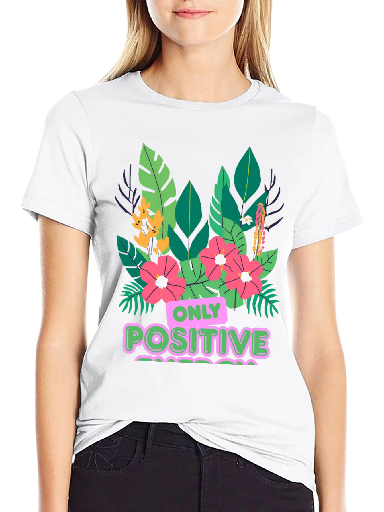 Black Positive Vibes T-Shirt - Floral Graphic Tee view 9