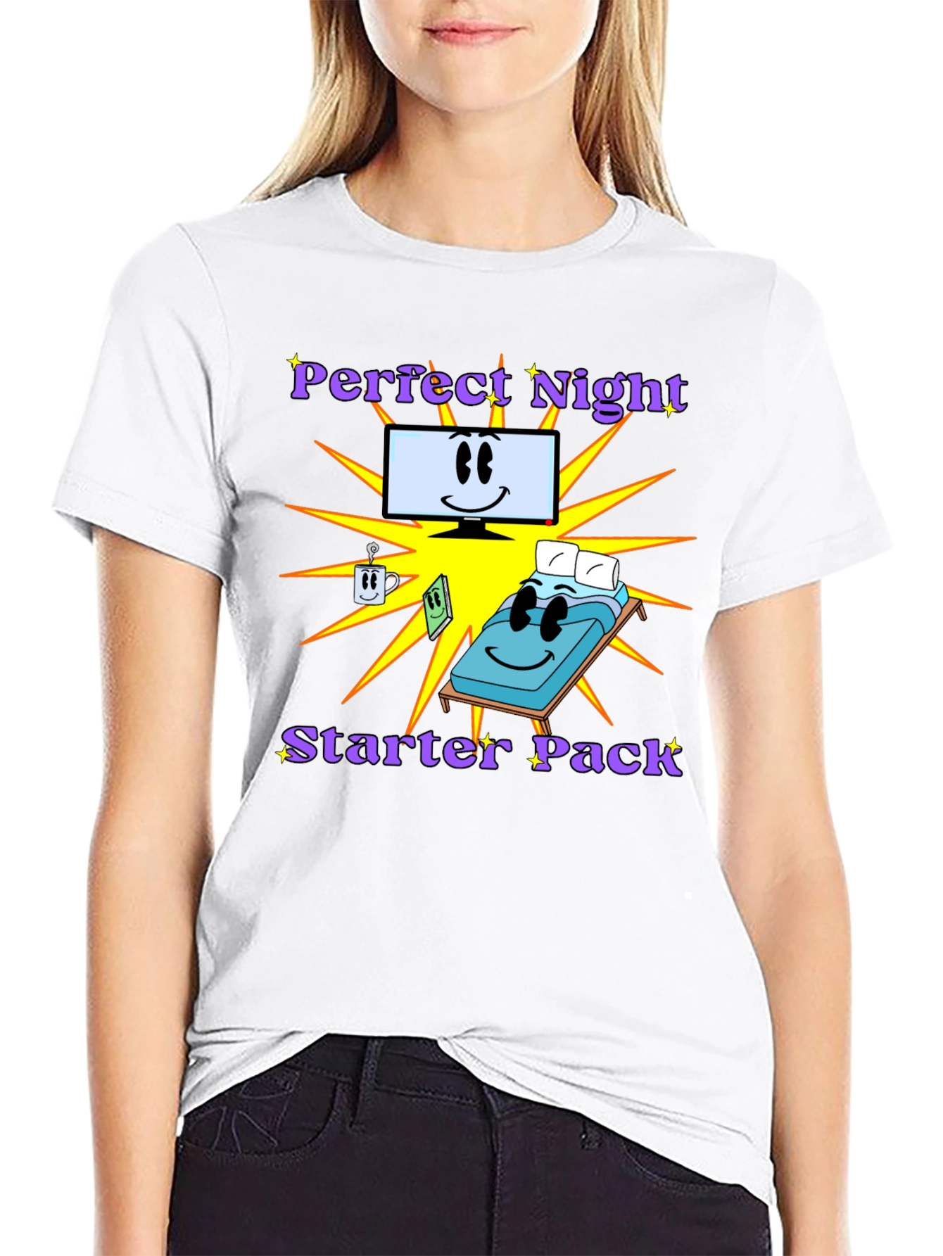 Black Perfect Night Starter Pack T-Shirt - Comfy Cartoon Tee view 9