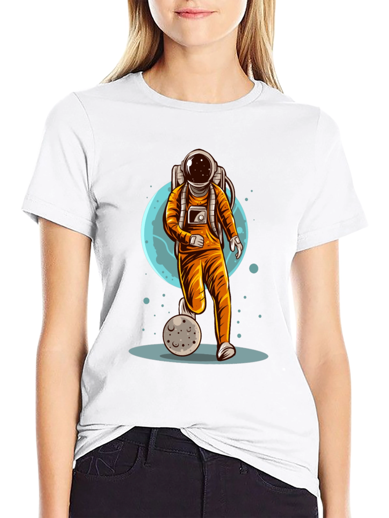 Black Astronaut Soccer T-Shirt - Space Graphic Tee view 9