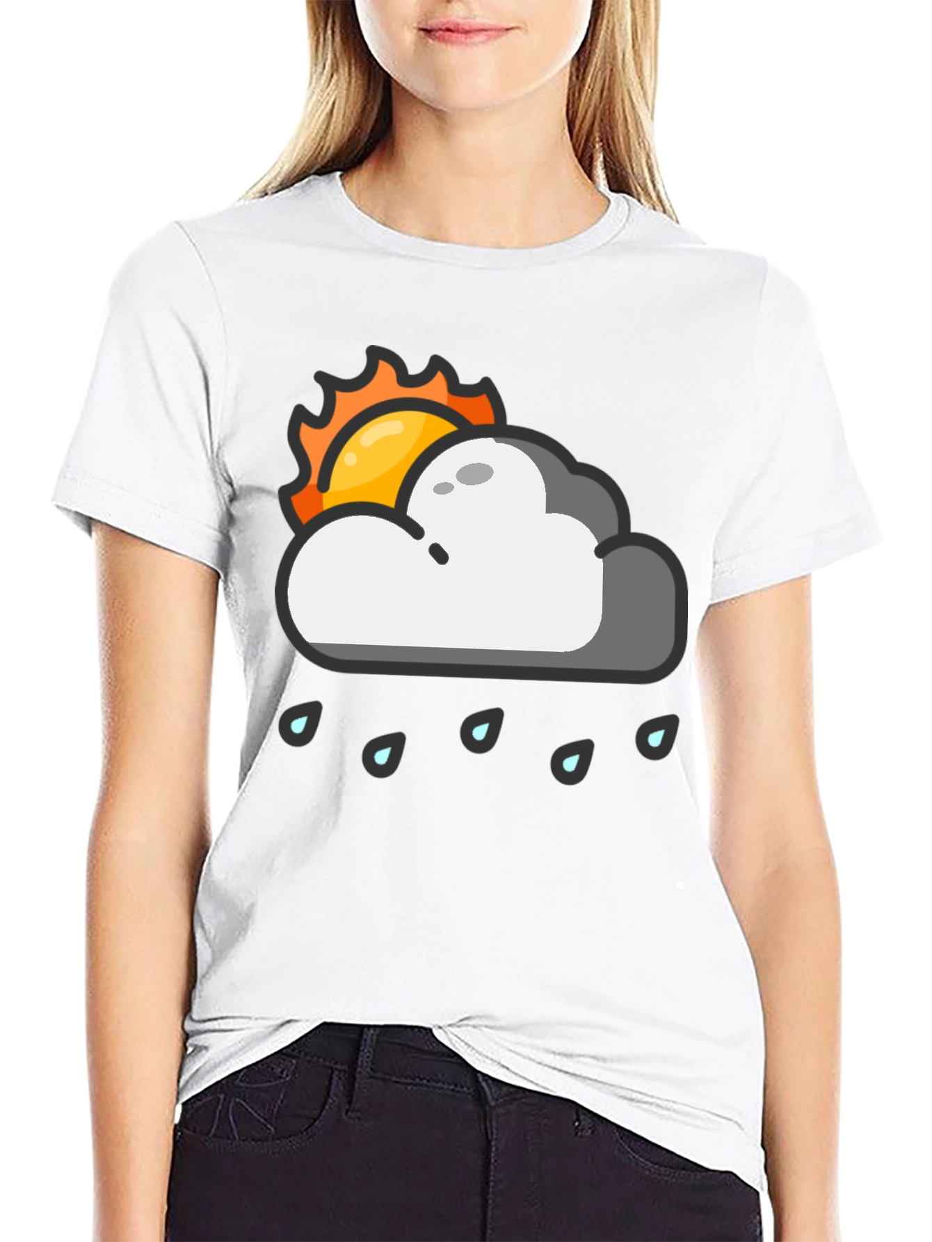 Black Rainy Day Sun Graphic Tee - Black Cotton T-Shirt view 9