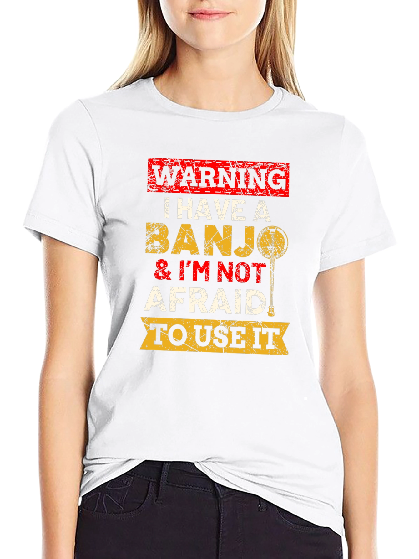 Black Warning Banjo T-Shirt Funny Musician Tee view 9