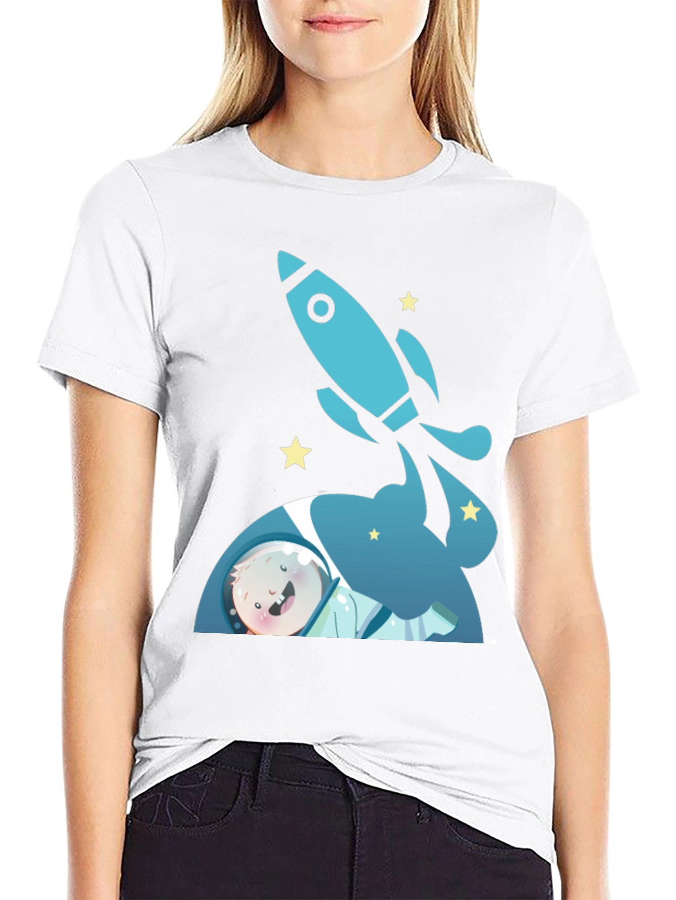 Black Astronaut & Rocket Black T-Shirt - Space Adventure! view 9