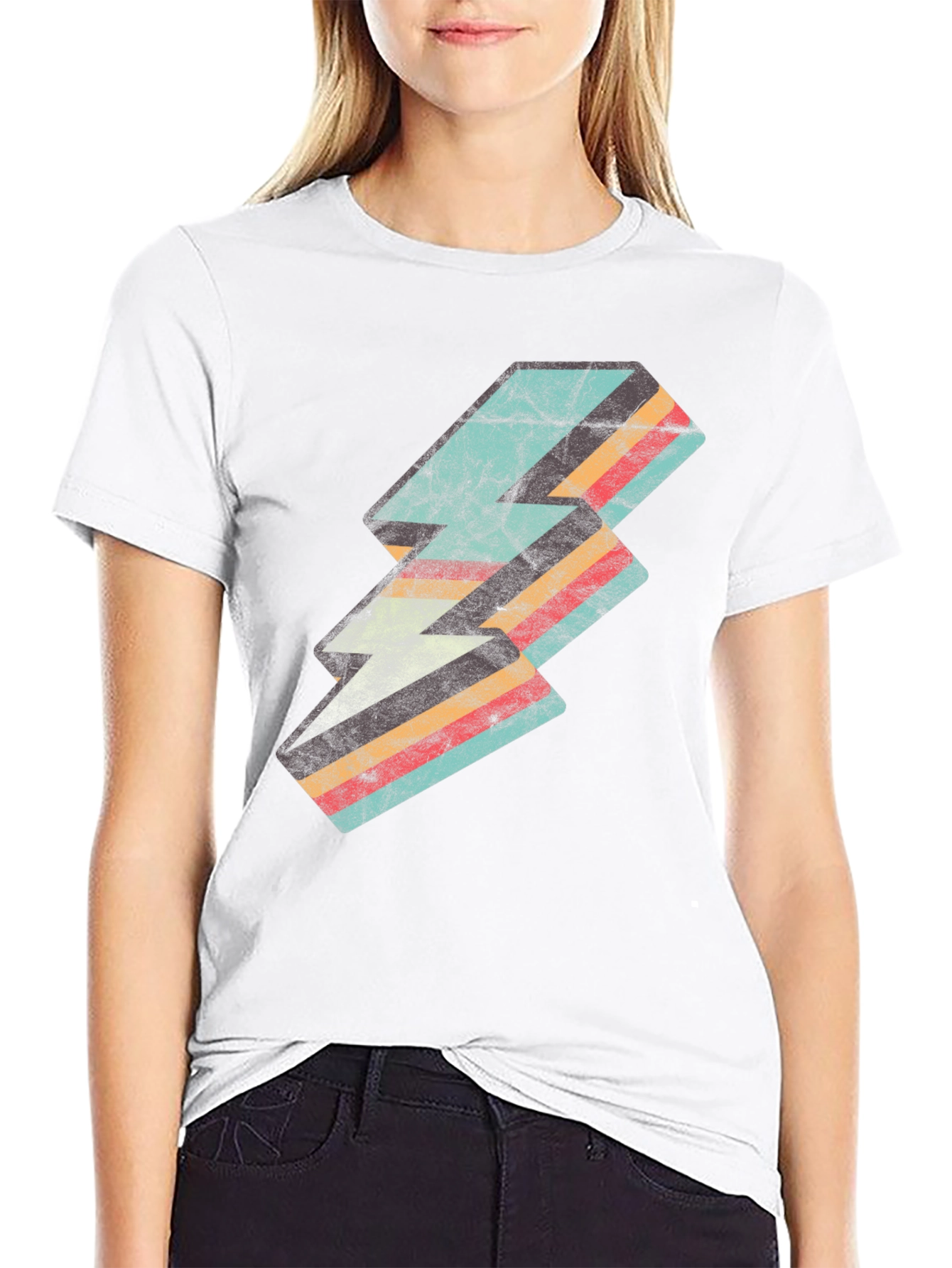 Black Retro Lightning Bolt Graphic Tee view 9