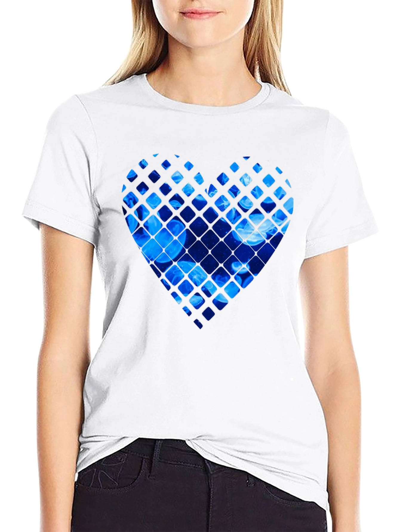Black Blue Jellyfish Heart Graphic Black T-Shirt view 9