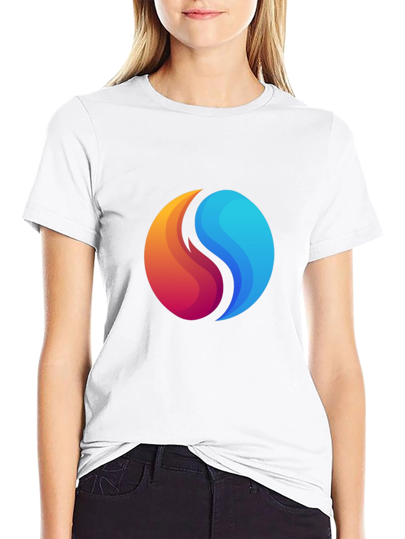 Black Yin Yang Fire and Water Graphic Black T-Shirt view 9