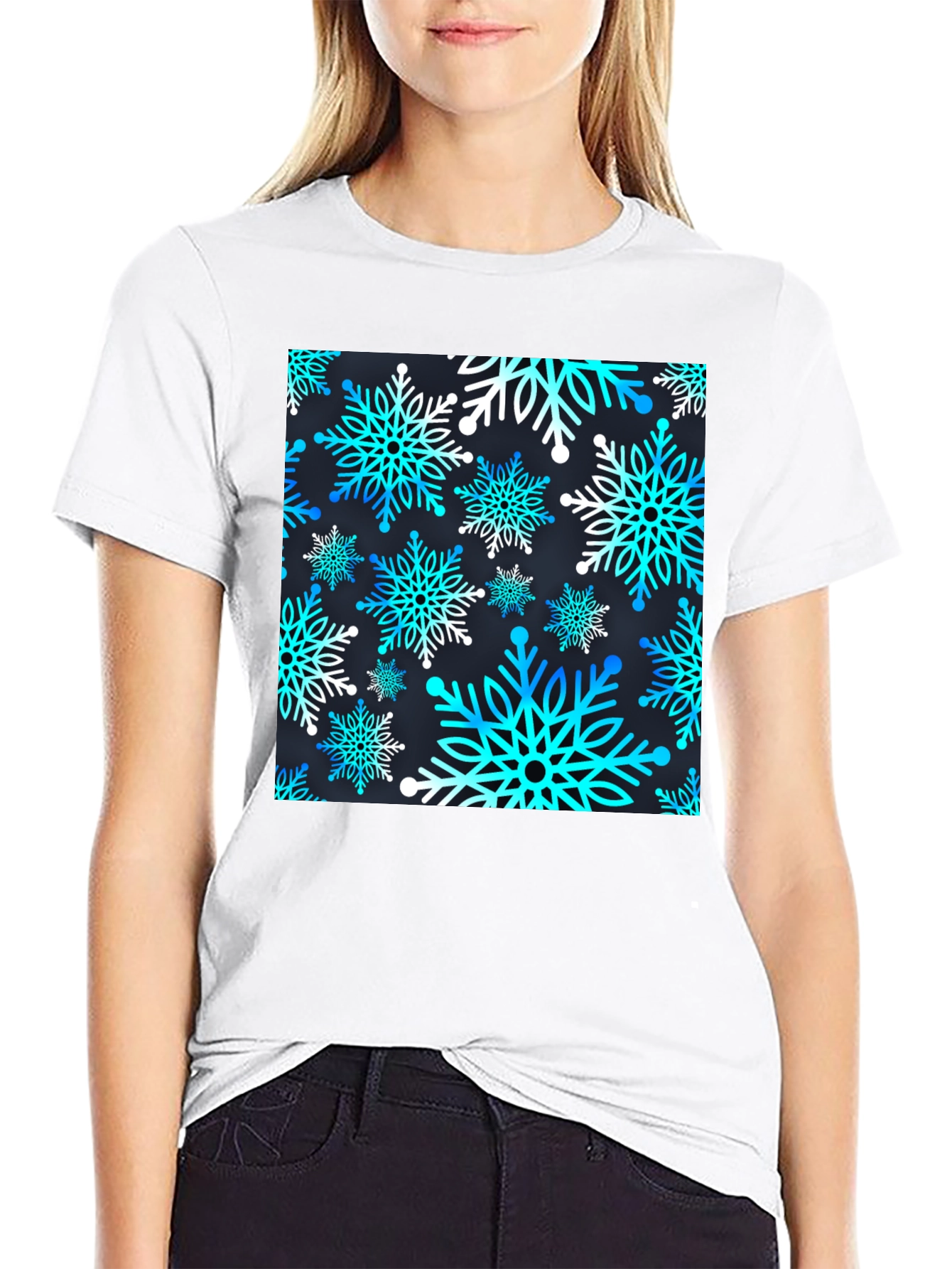 Black Snowflake Pattern T-Shirt view 9