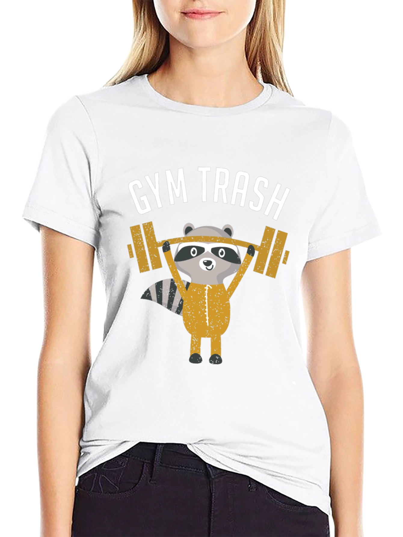 Black Gym Trash Raccoon Weightlifting T-Shirt view 9