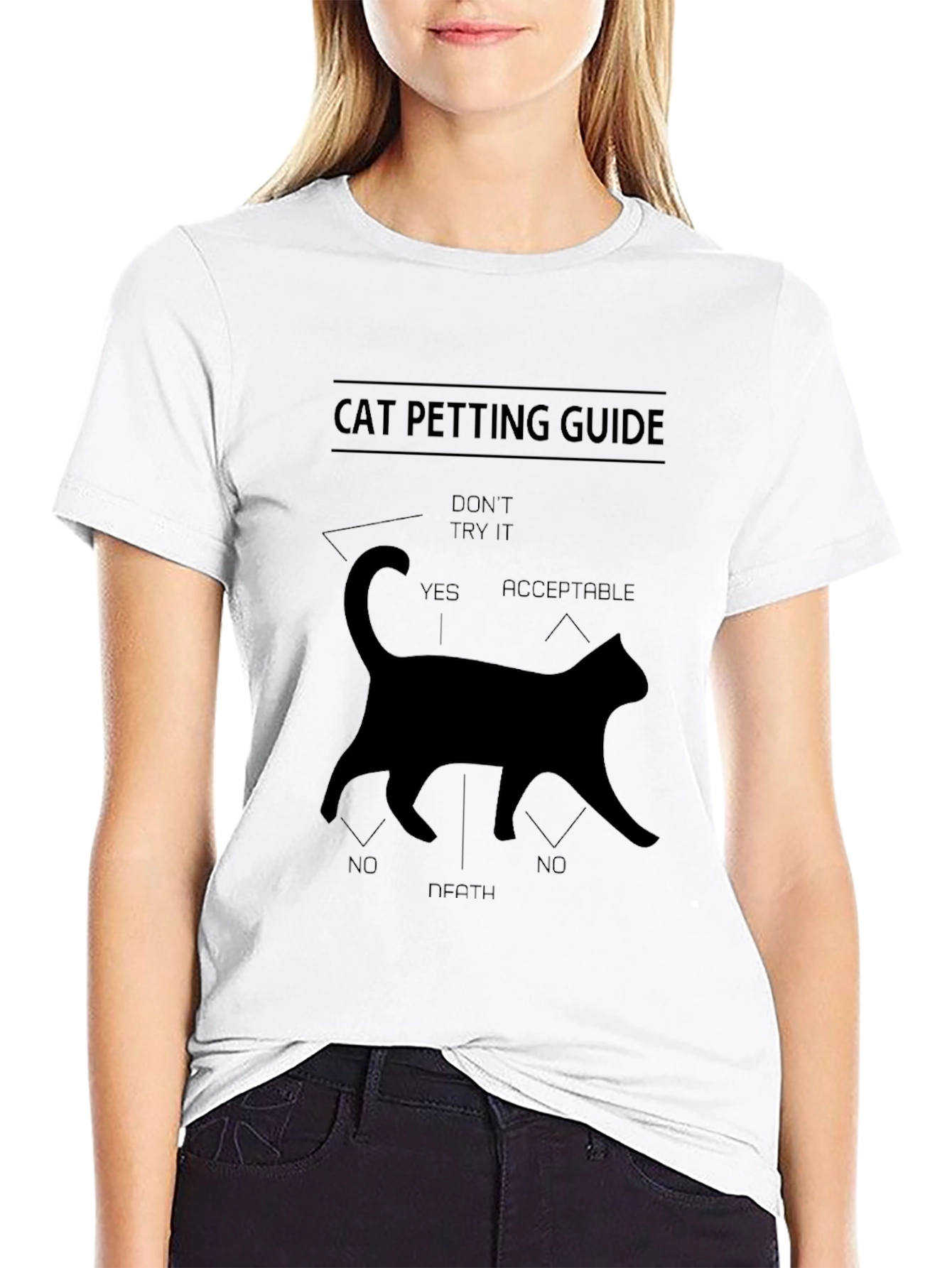 Black Cat Petting Guide Black T-Shirt view 9