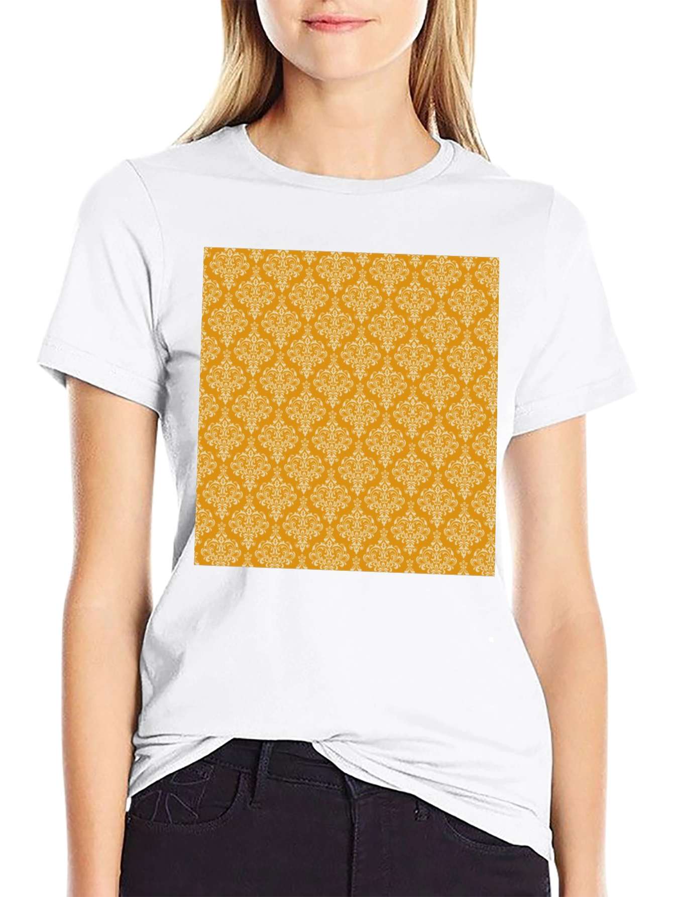 Black Stylish Black Tee with Gold Pattern view 9