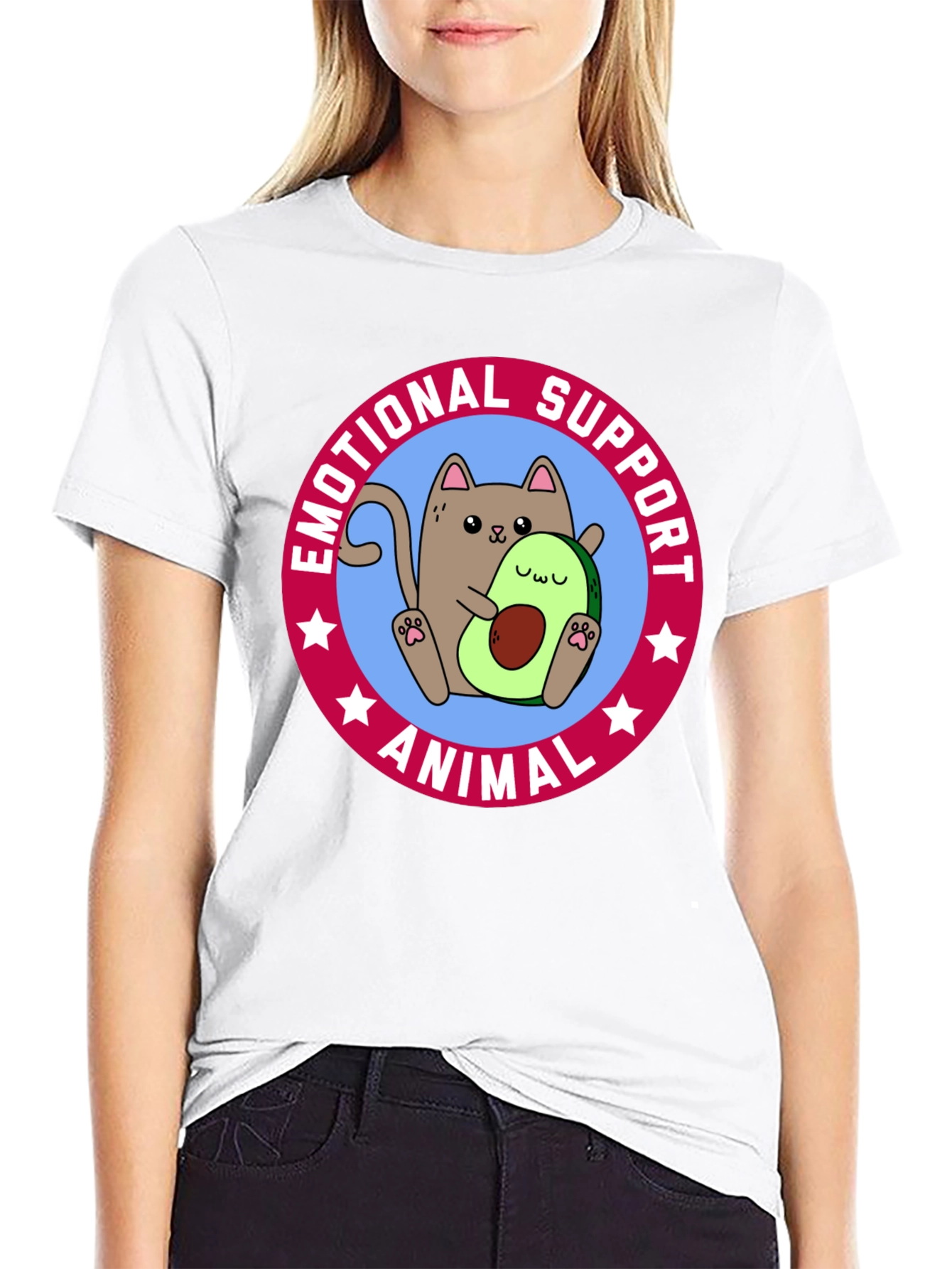 Black Emotional Support Animal T-Shirt - Cat & Avocado view 9