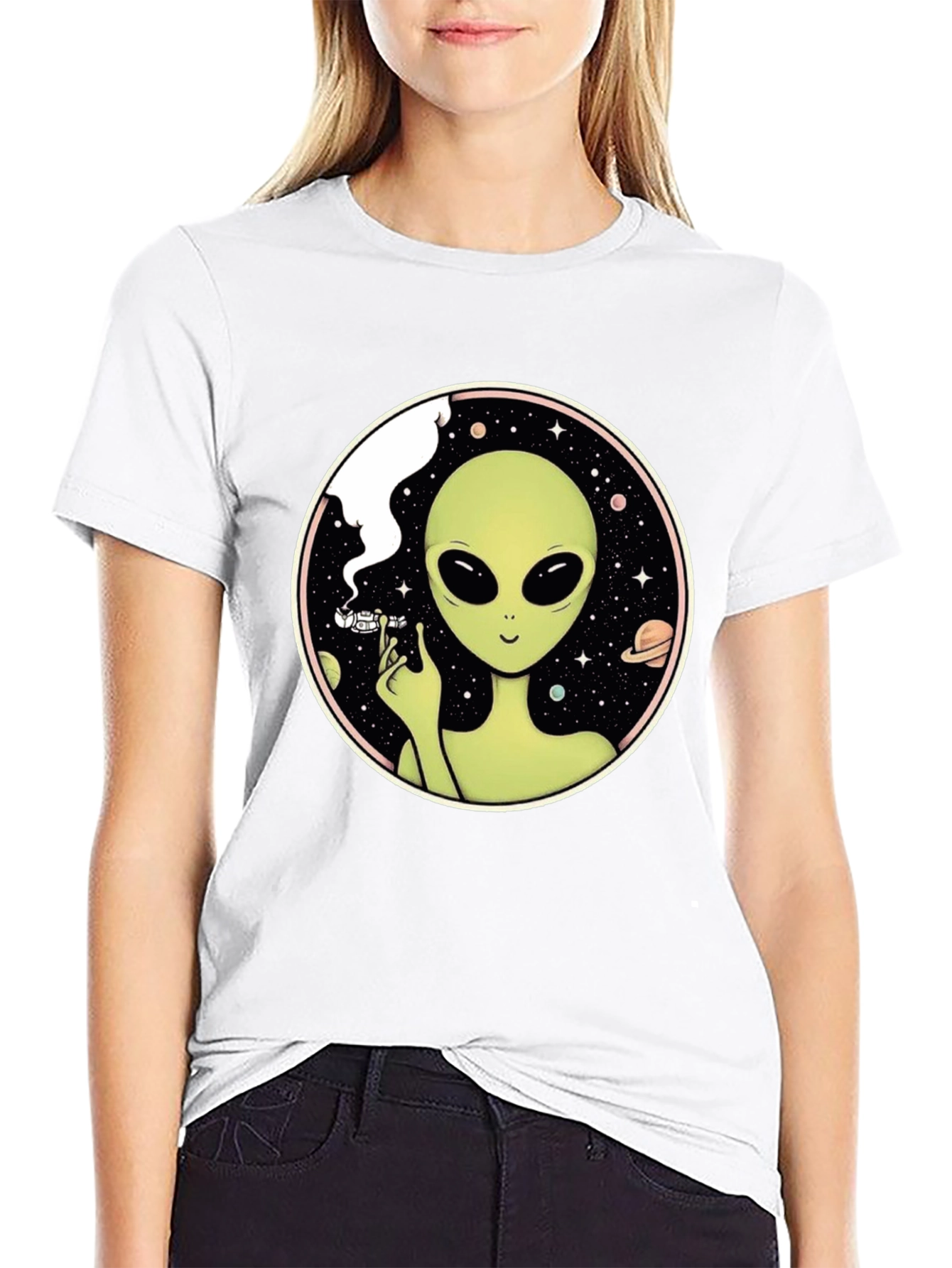 Black Alien Smoking Weed T-Shirt - Black view 9