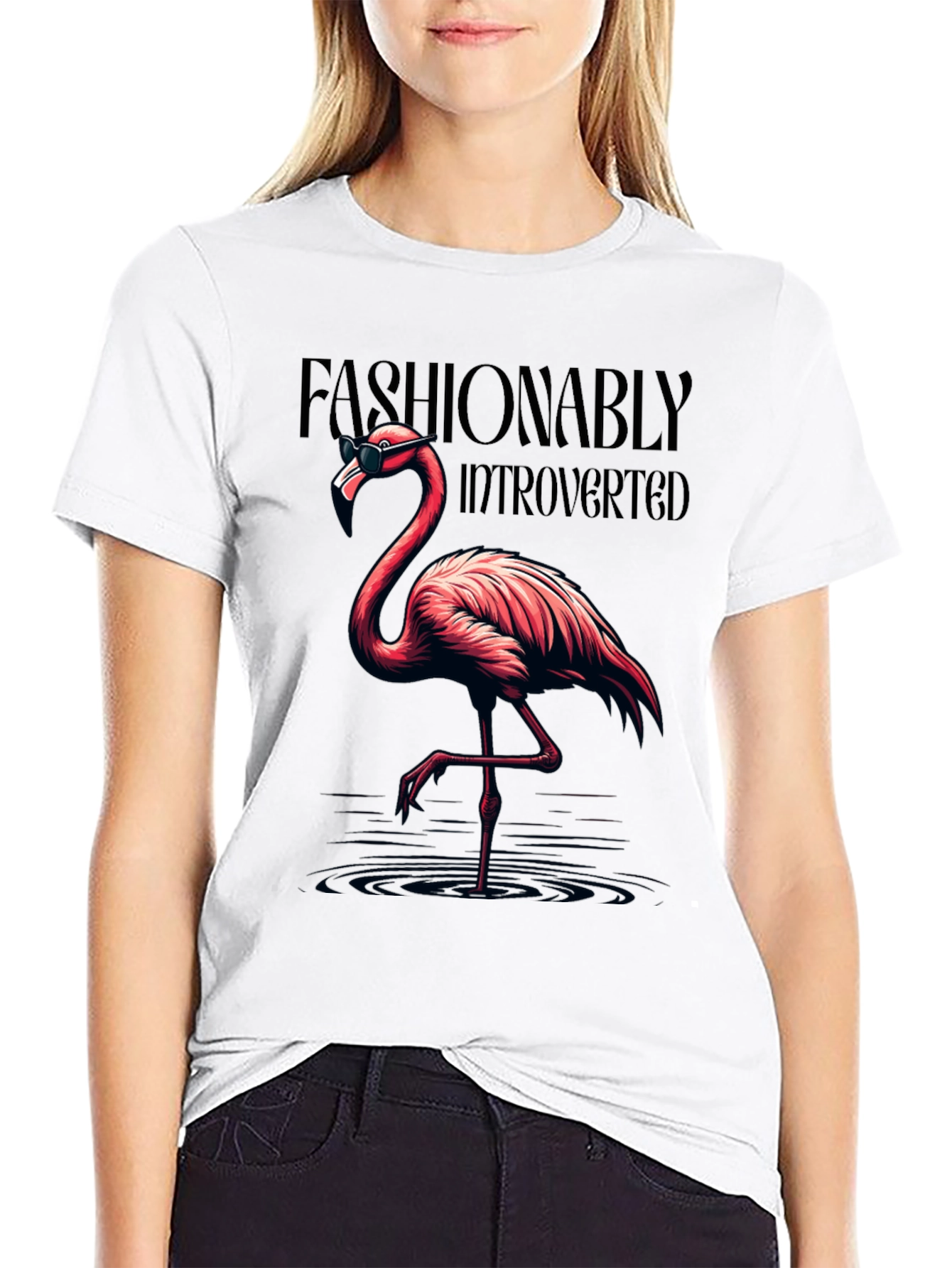 Black Fashionably Introverted Flamingo T-Shirt view 9