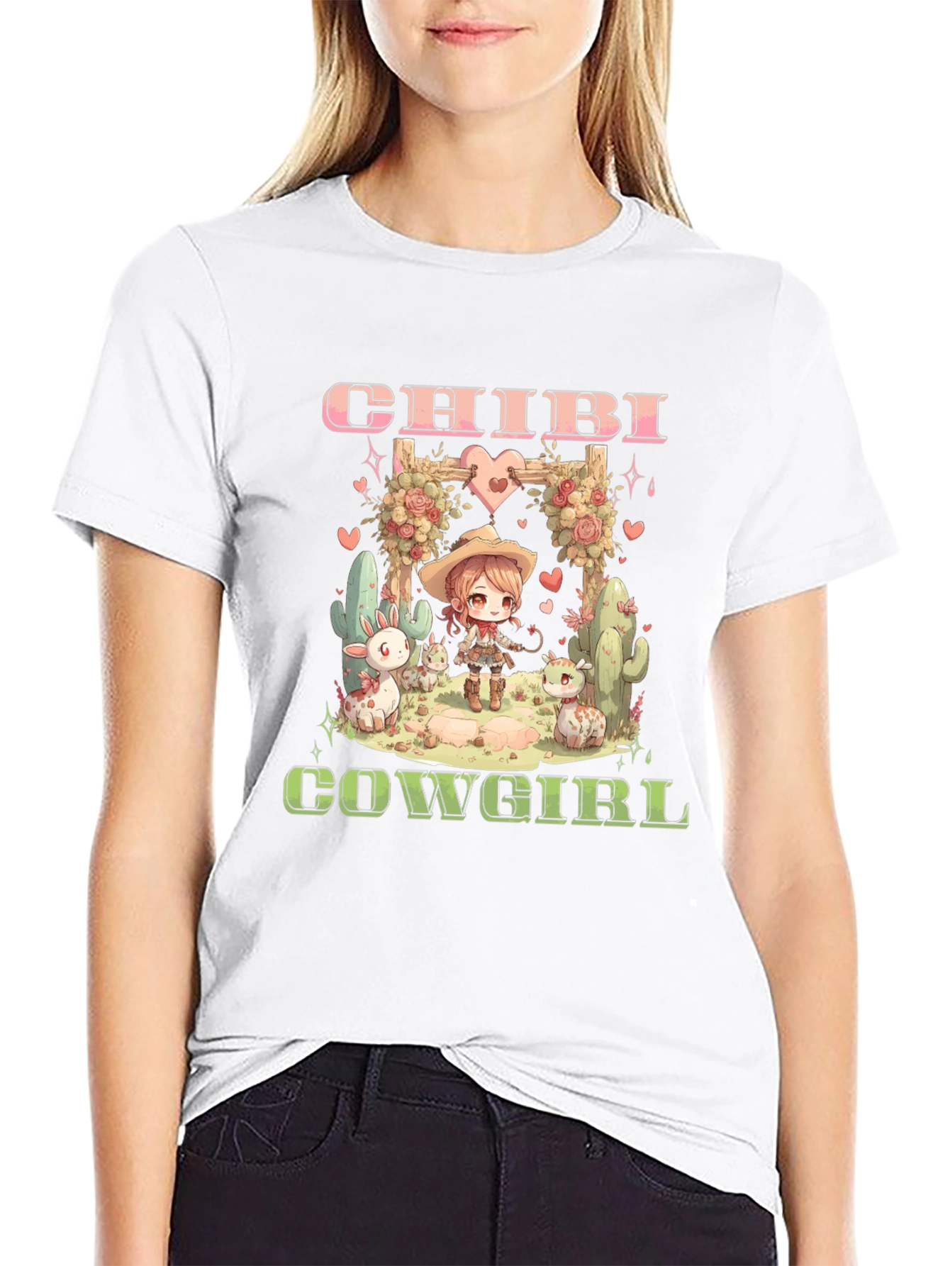 Black Chibi Cowgirl Graphic T-Shirt view 9
