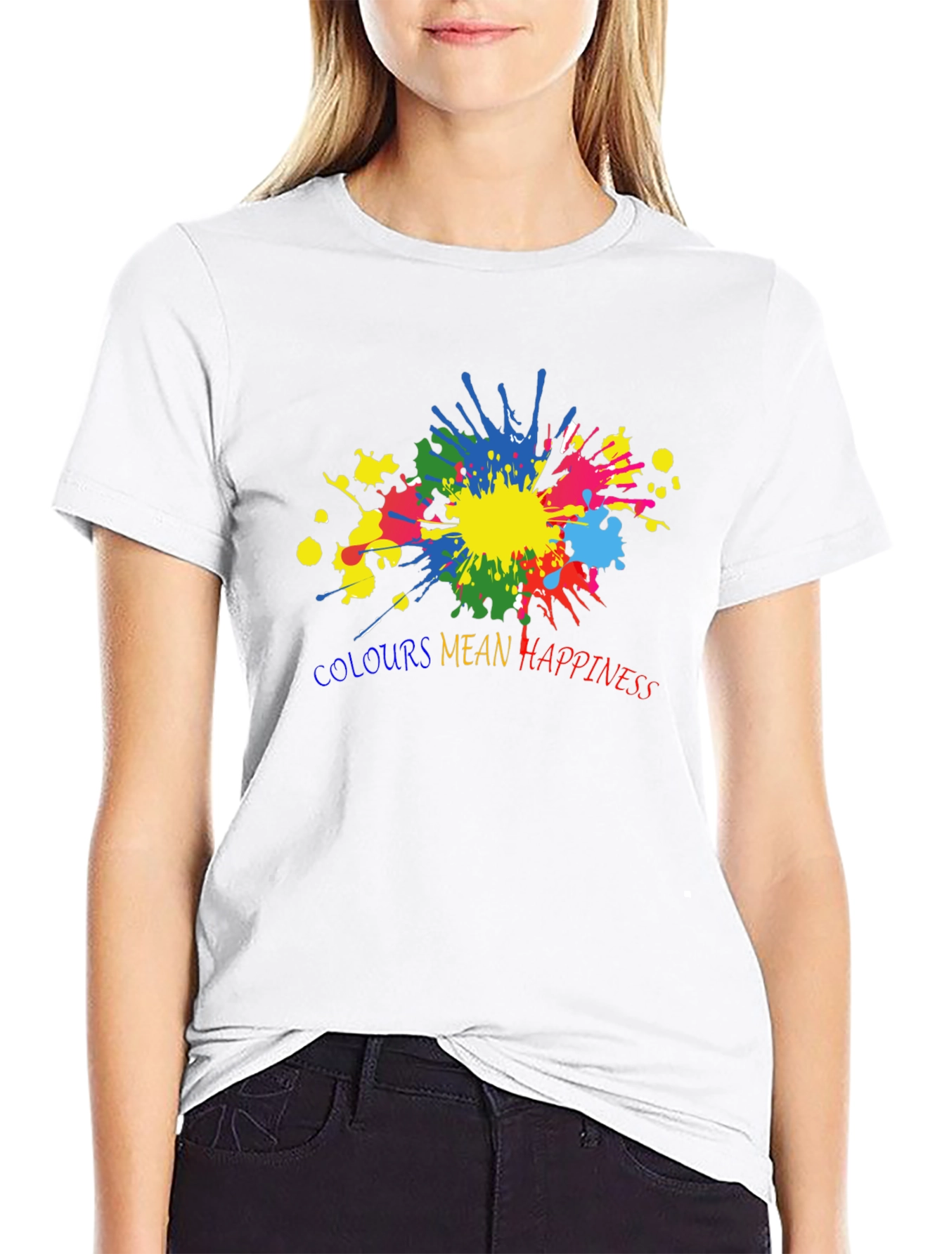 Black Colorful Happiness Graphic Black T-Shirt view 9