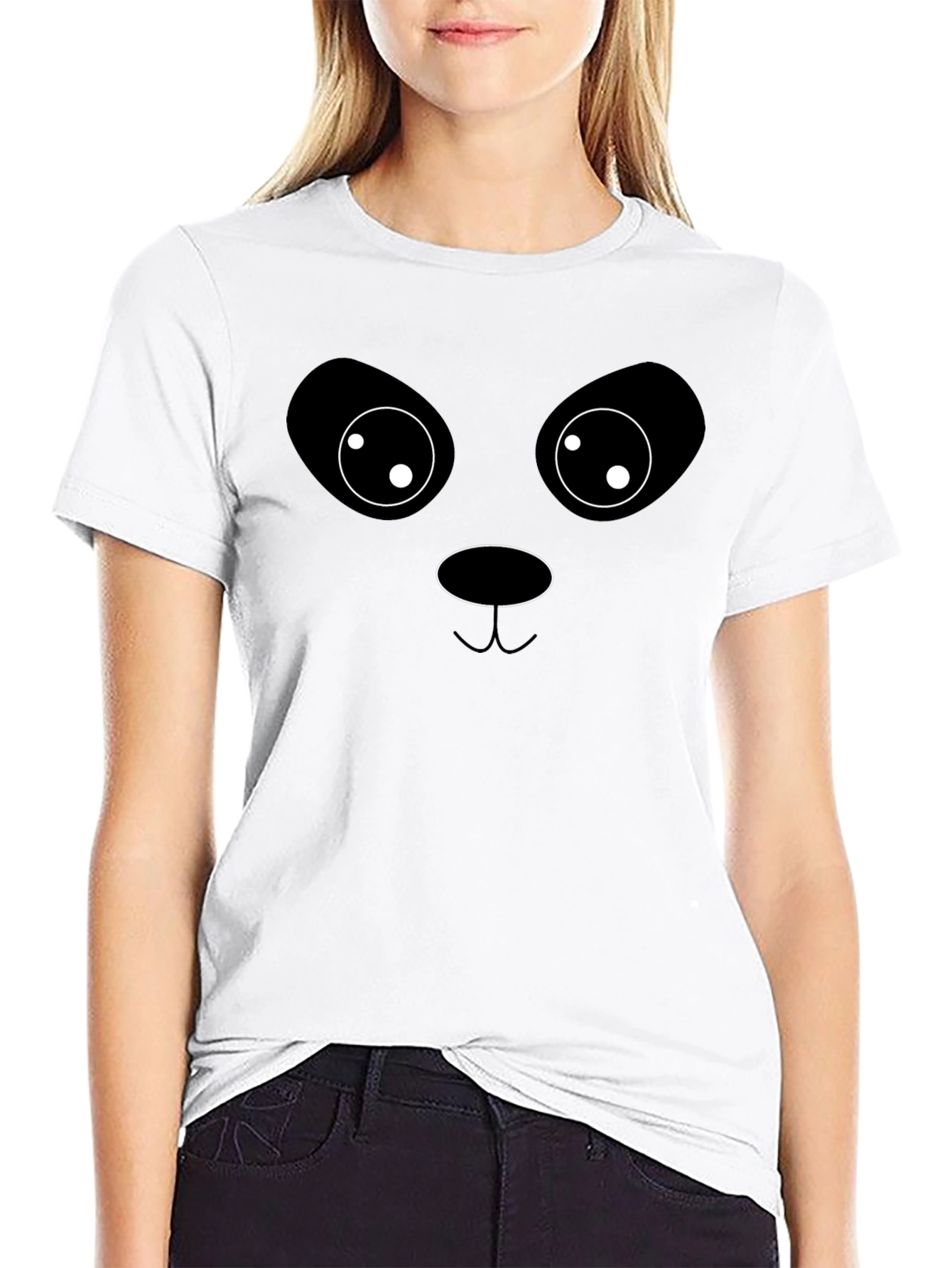 Black Cute Panda Face Graphic T-Shirt - Unisex Black Tee view 9