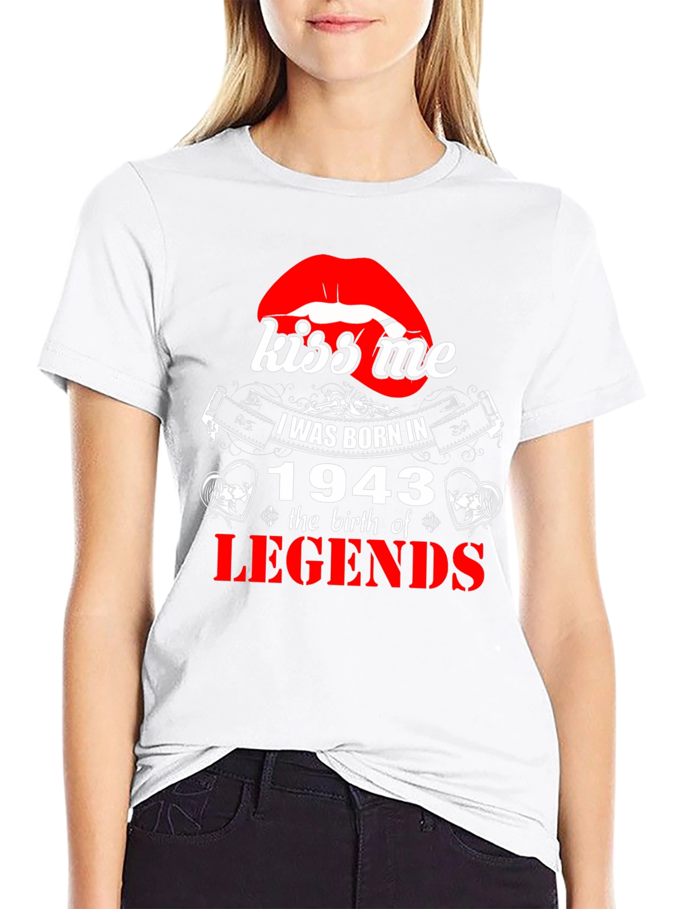 Black Kiss Me - Born in 1943 - Legend T-Shirt view 9