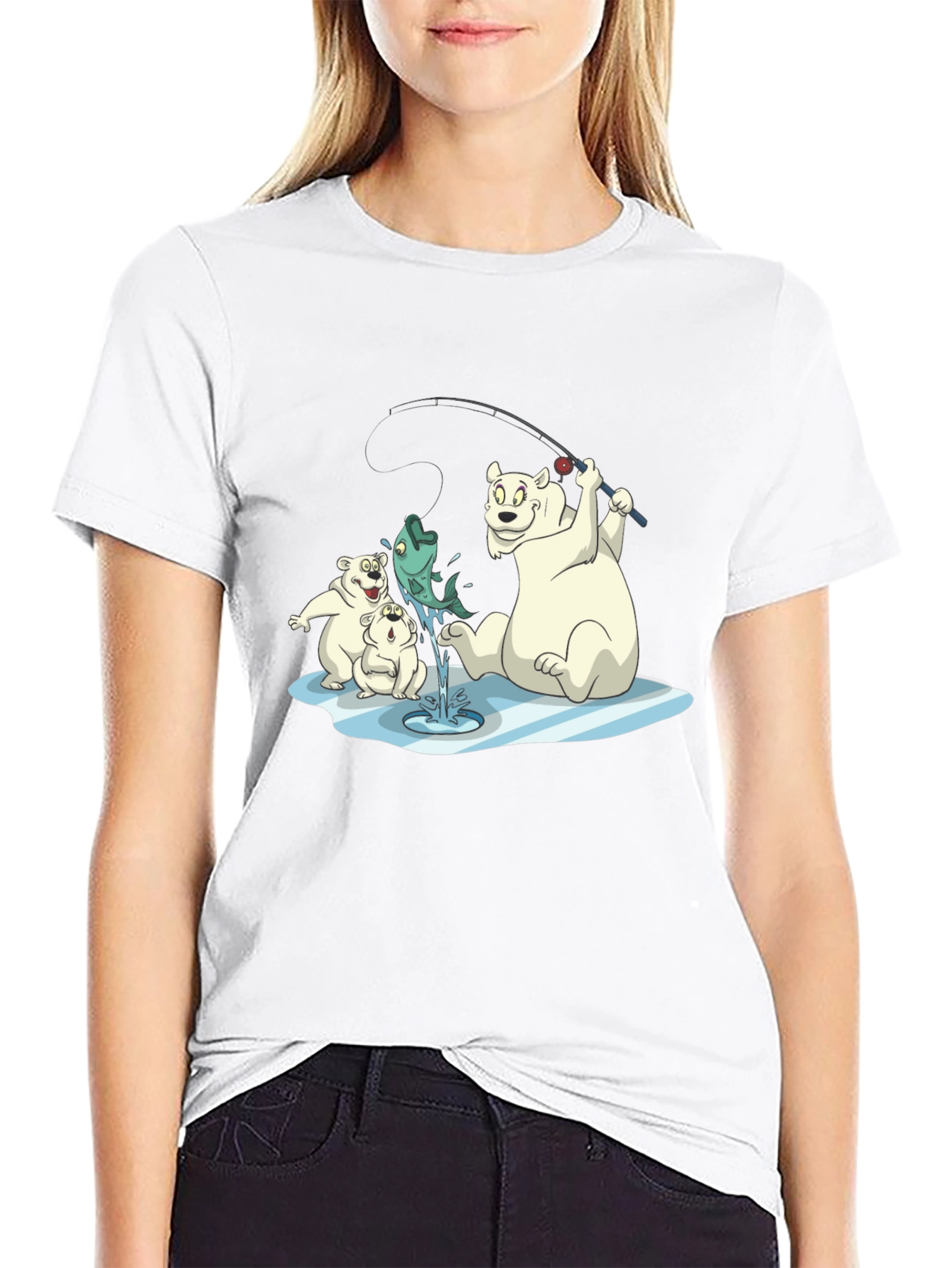 Black Polar Bear Fishing T-Shirt view 9