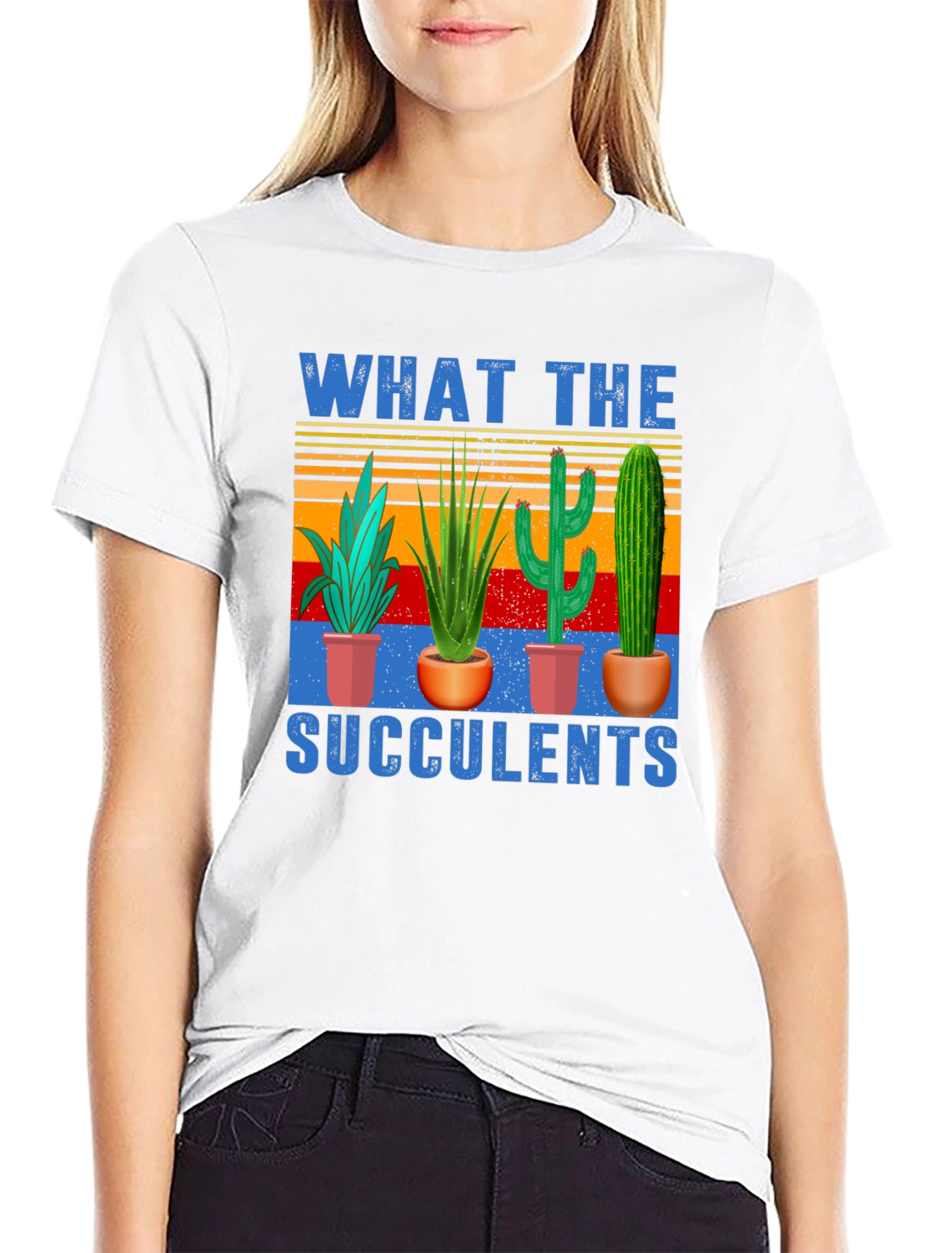 Black What The Succulents T-Shirt | Novelty Graphic Tee view 9