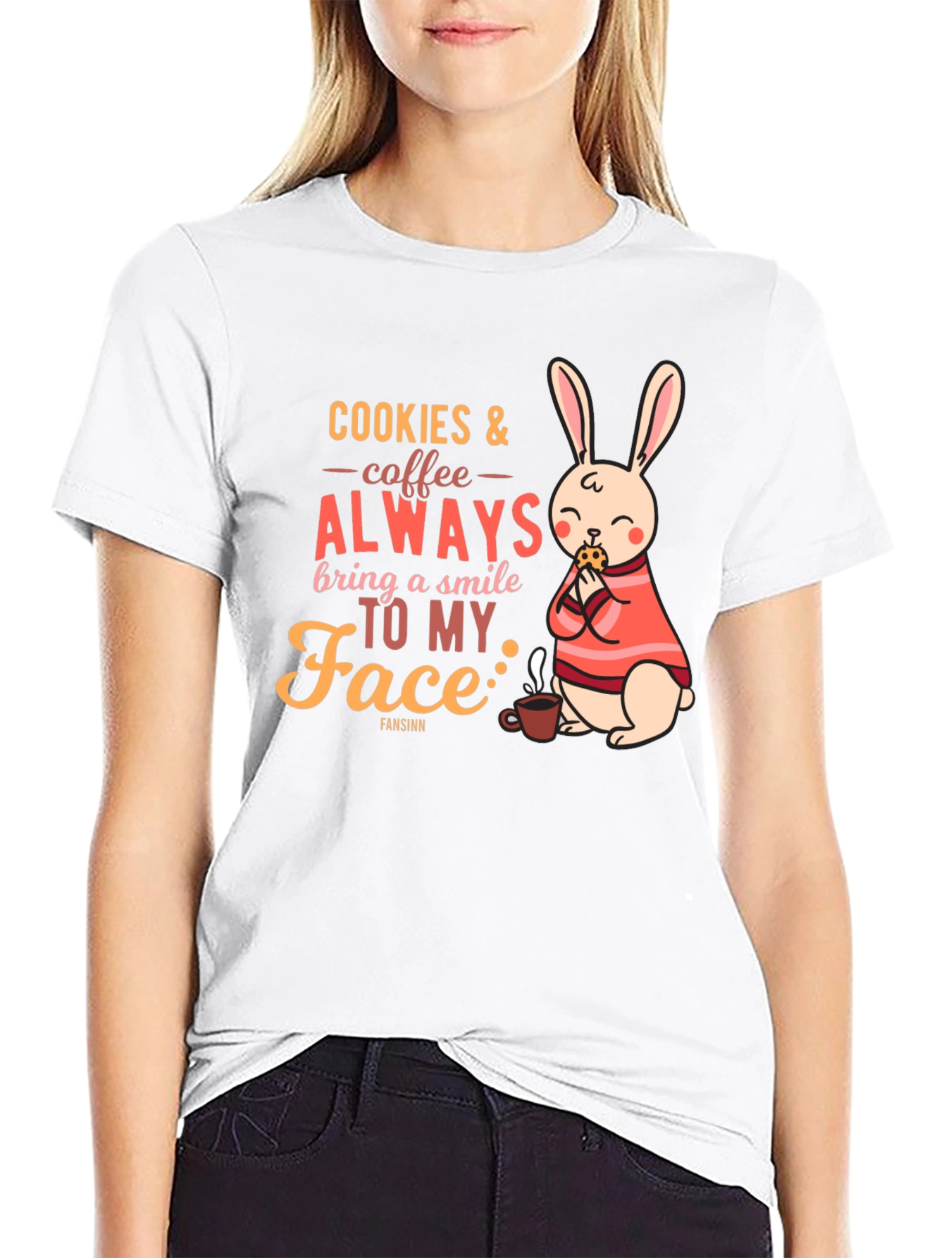 Black Cookies & Coffee T-Shirt - Bunny and Quote Design view 9