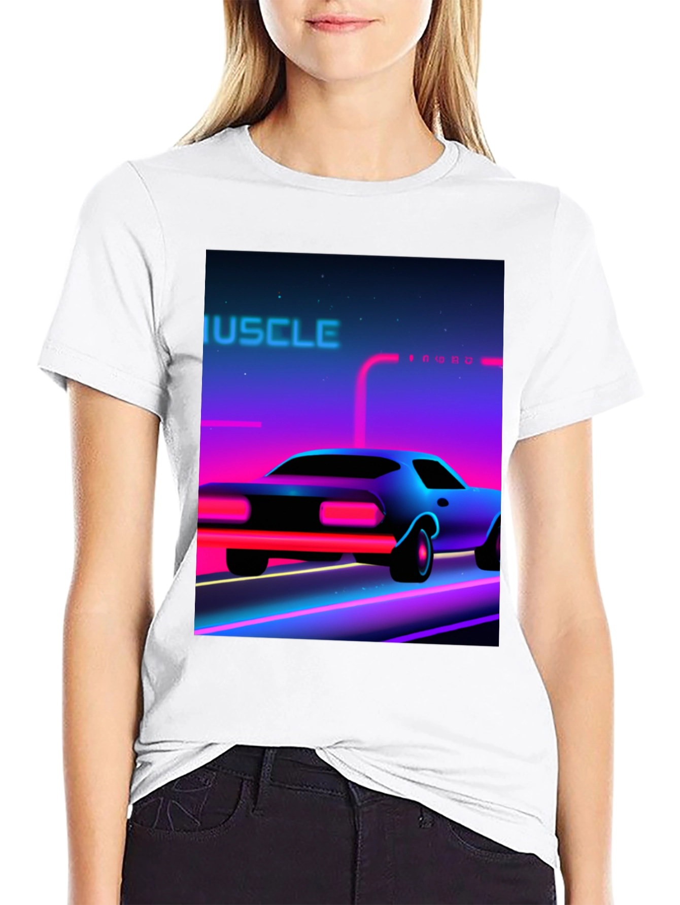 Black Retro Muscle Car Graphic Tee - Black Cotton T-Shirt view 9