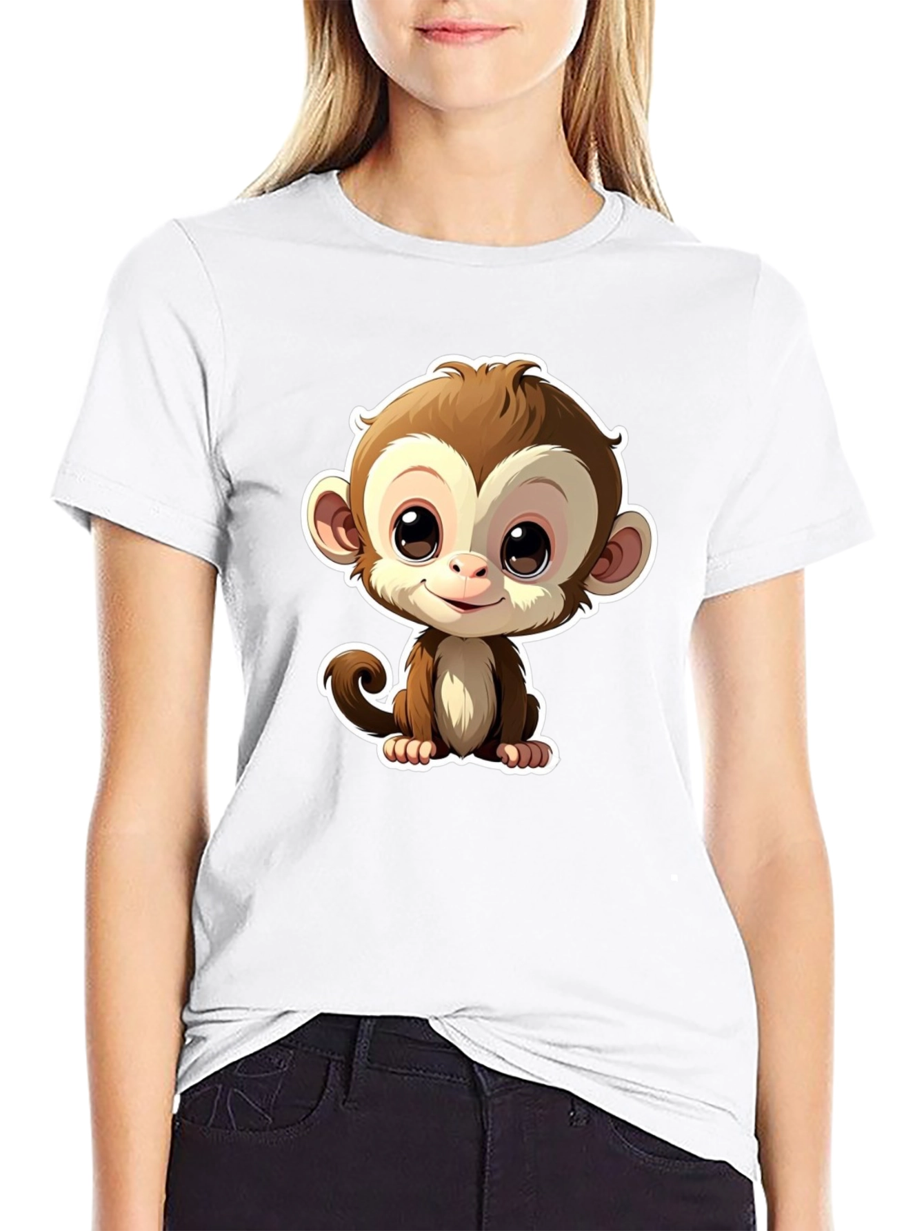 Black Cute Monkey Graphic Tee - Black Casual T-Shirt view 9