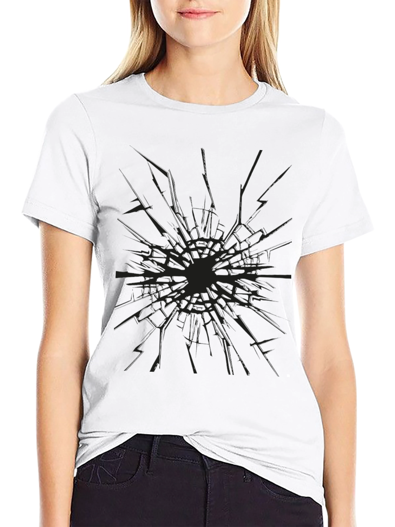 Black Cracked Glass Graphic Black T-Shirt view 9