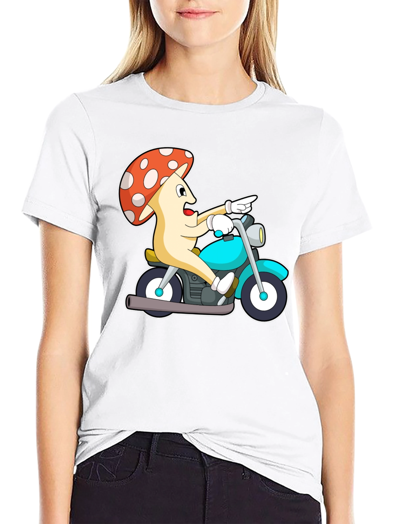 Black Mushroom Rider Graphic Tee - Black Cotton T-Shirt view 9