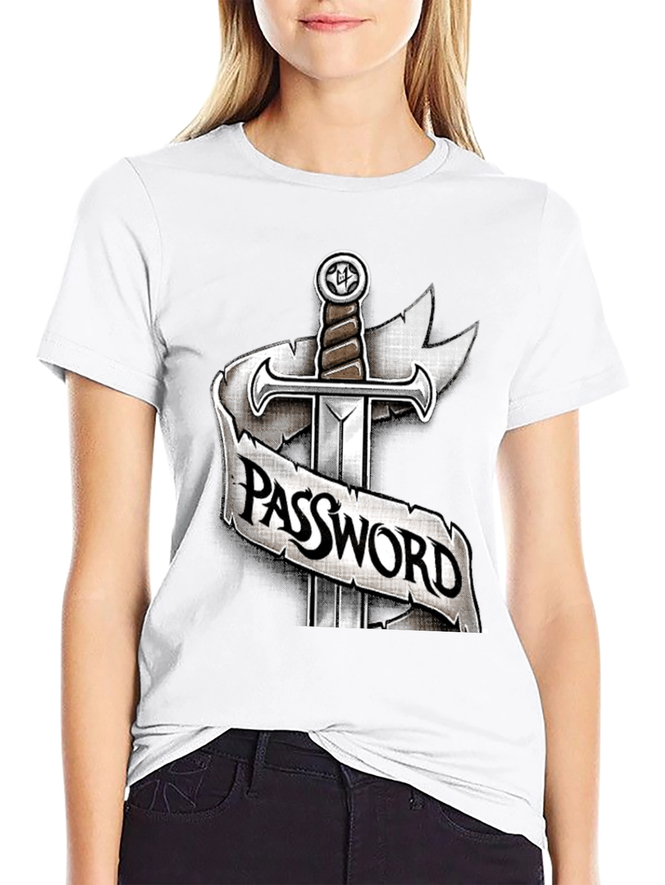 Black Password Sword Graphic Tee - Secure Style view 9