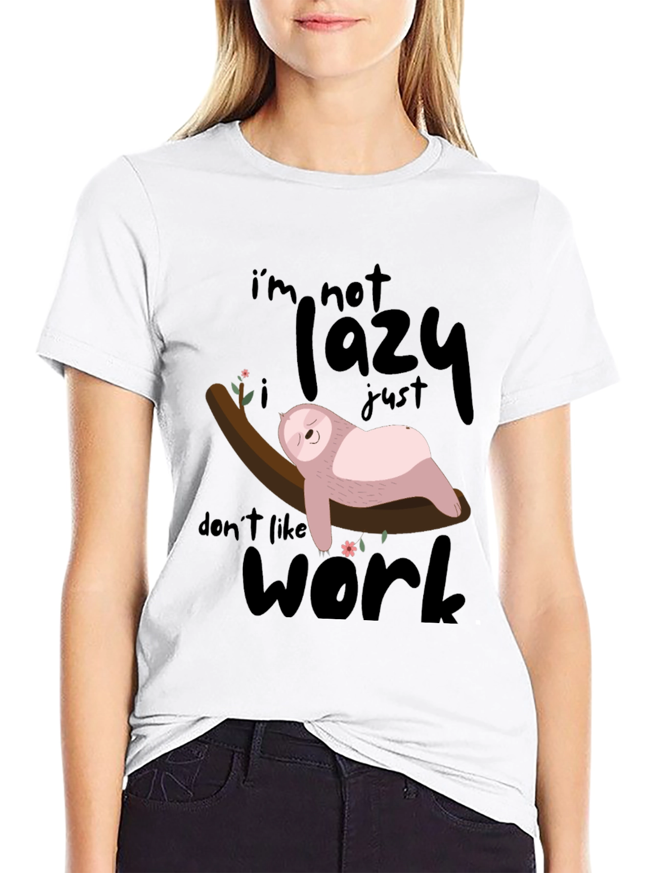 Black Lazy Sloth T-Shirt: Don't Like Work! view 9