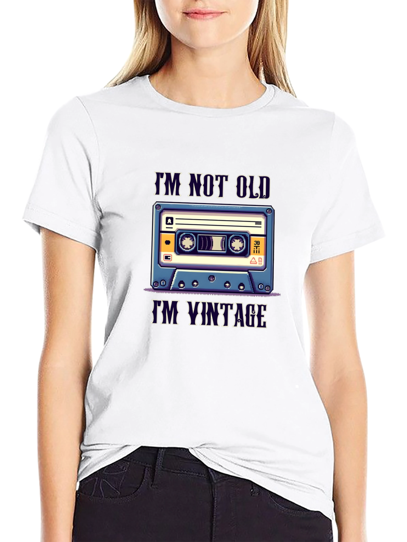 Black Vintage Cassette Tape T-Shirt - "I'm Not Old, I'm Vintage" view 9