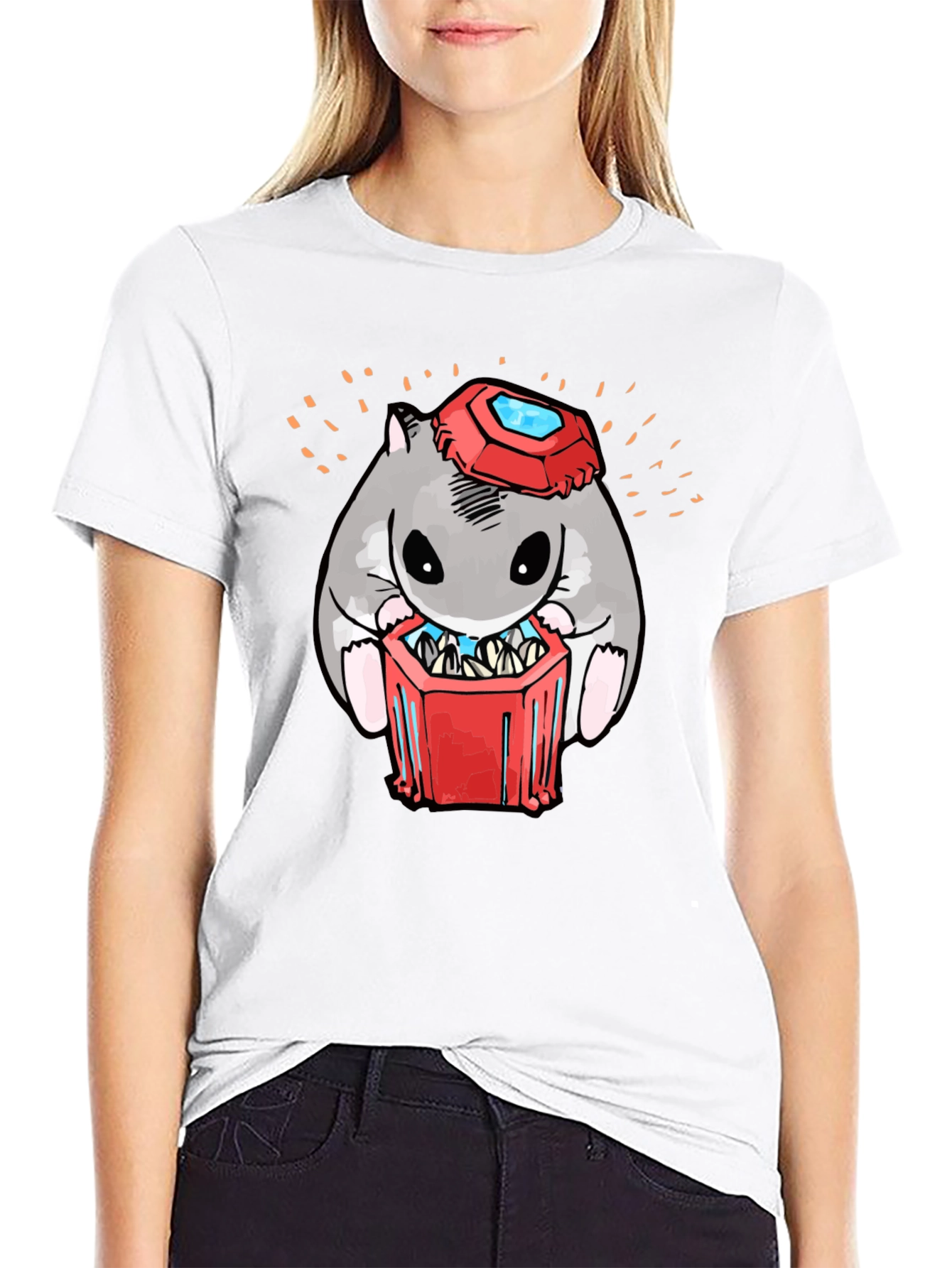 Black Hamster T-Shirt with Gemstone Hat view 9