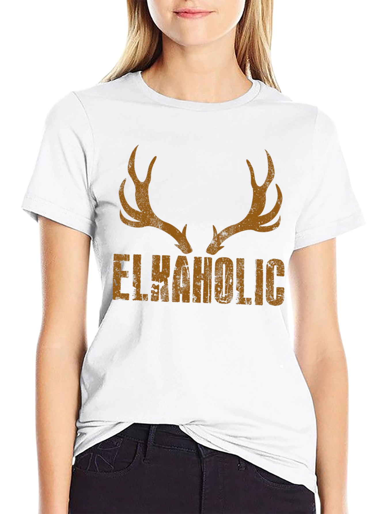 Black Elkaholic Funny Hunting T-Shirt view 9