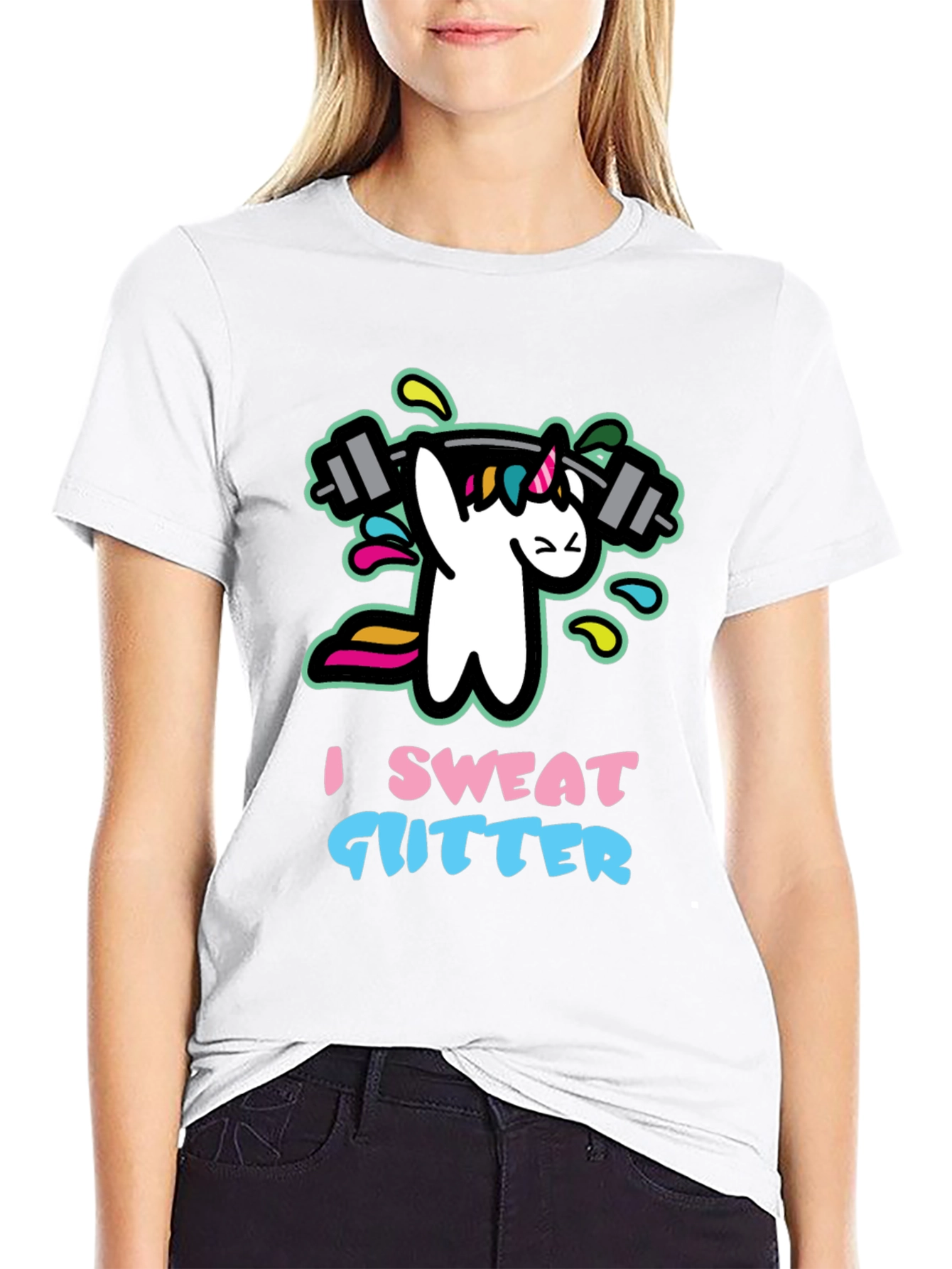 Black I Sweat Glitter Unicorn Gym Black T-Shirt view 9