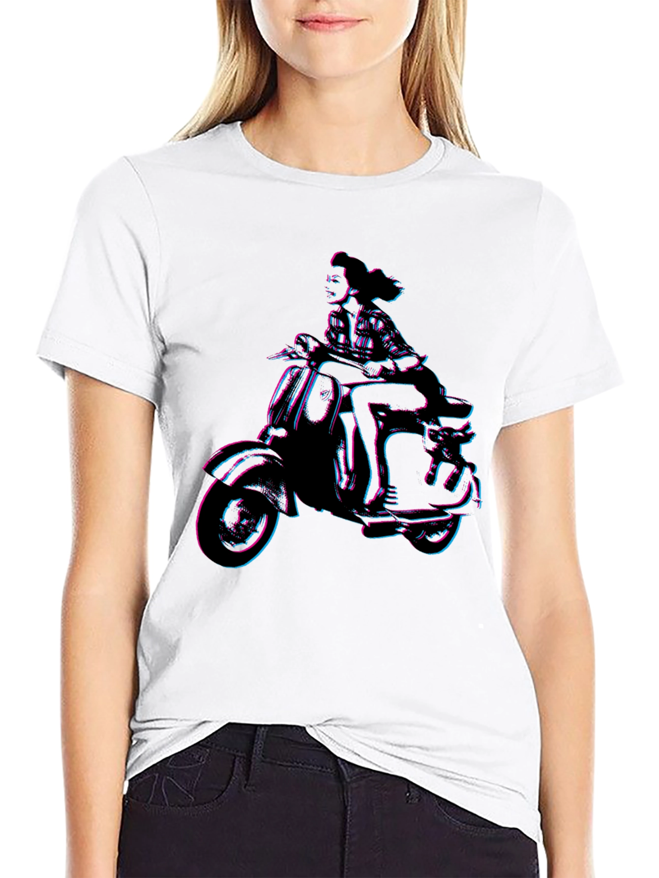 Black Retro Woman on Scooter Graphic Tee - Black view 9