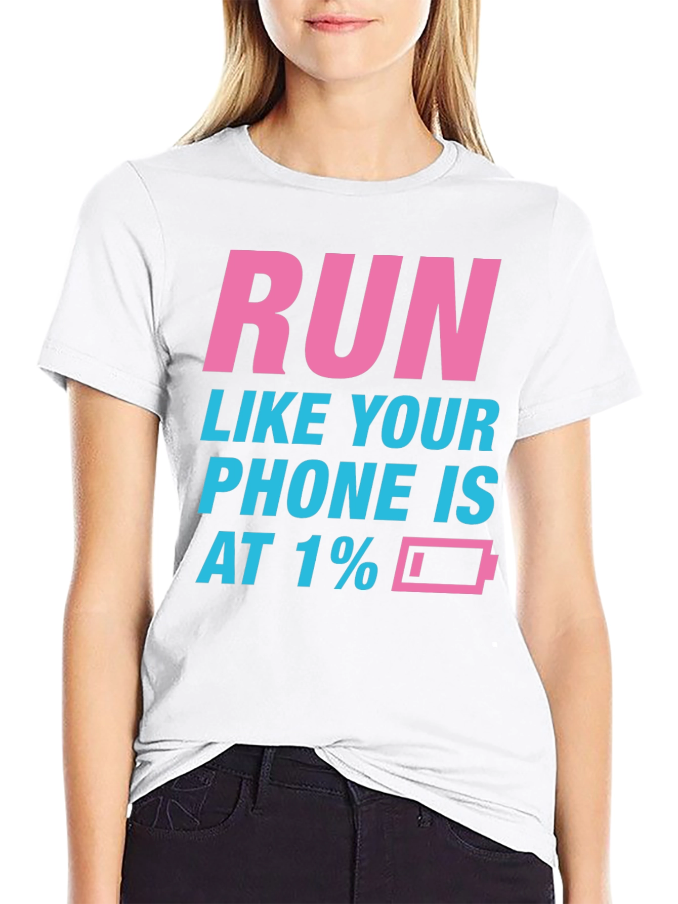 Black Run Like Your Phone is at 1% Funny Men's T-Shirt view 9