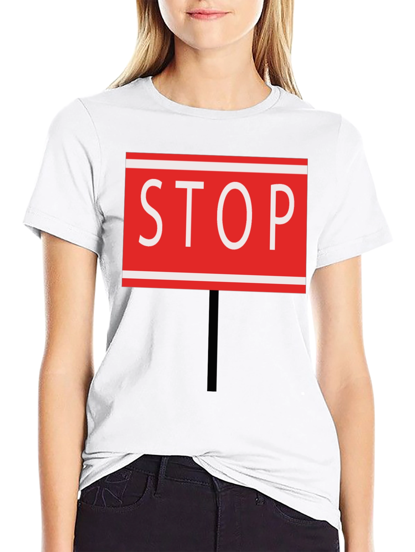 Black Stop Sign Graphic Tee - Black Cotton Blend view 9