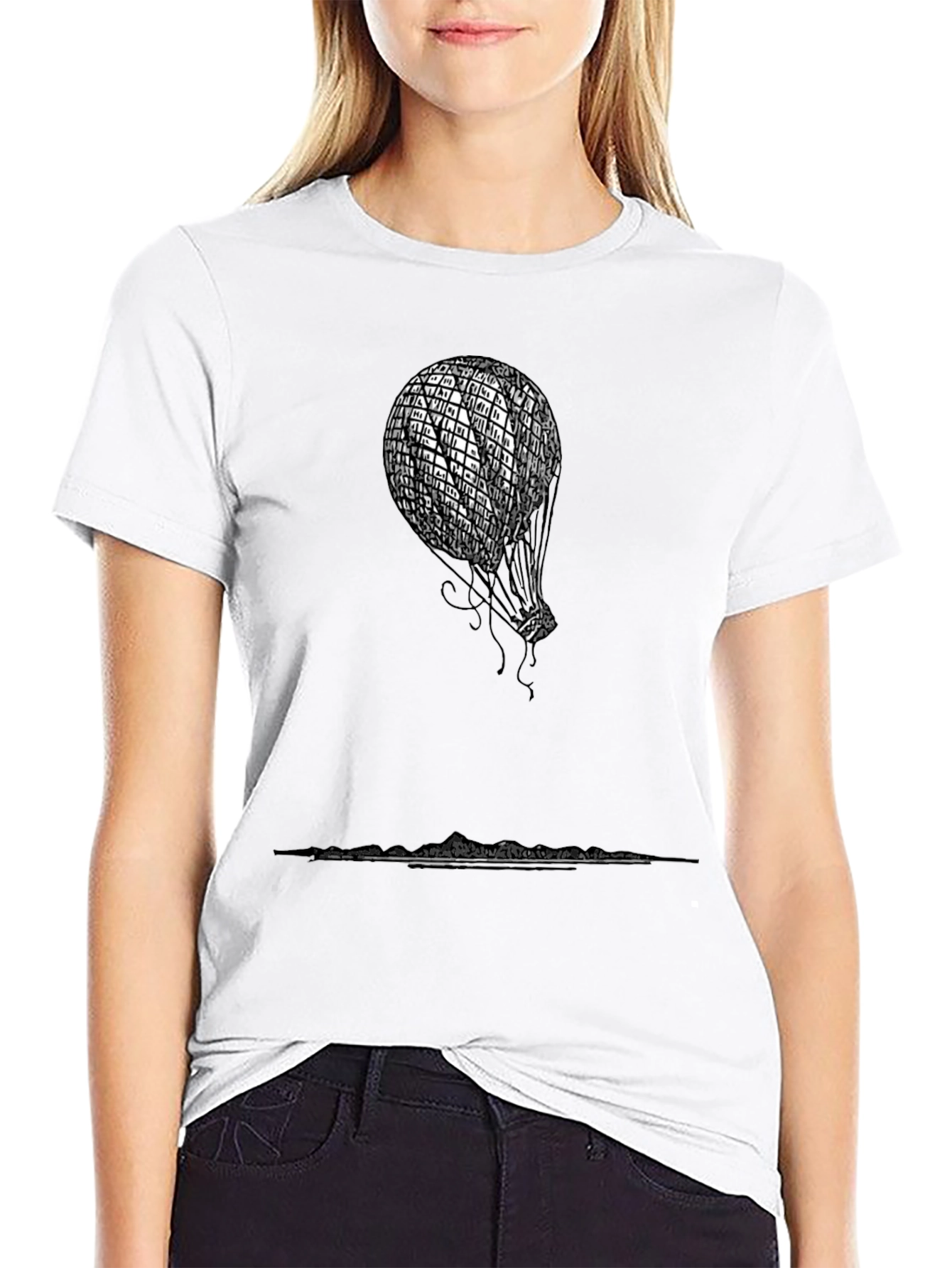 Black Black Hot Air Balloon Graphic Tee view 9