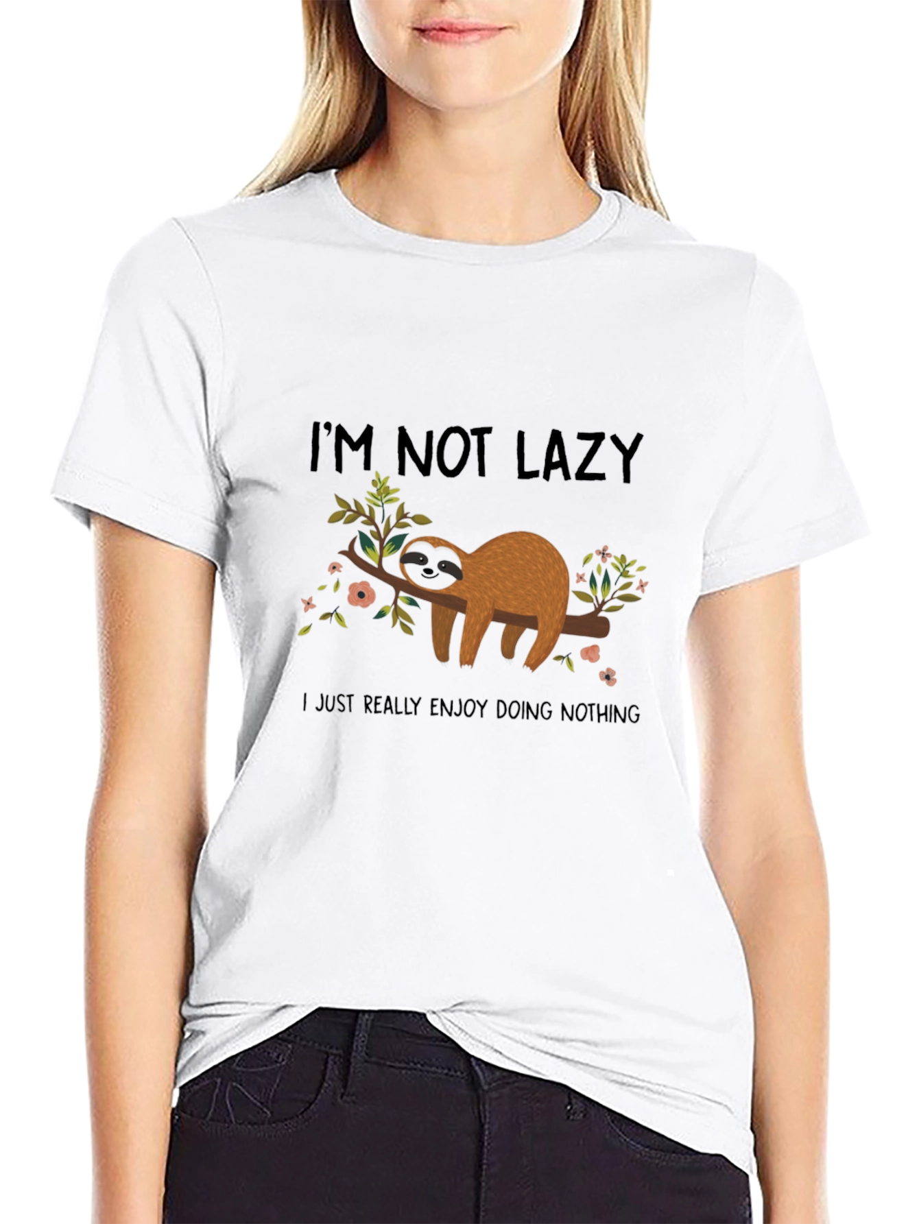 Black Funny Sloth Graphic Tee - I'm Not Lazy, Black view 9