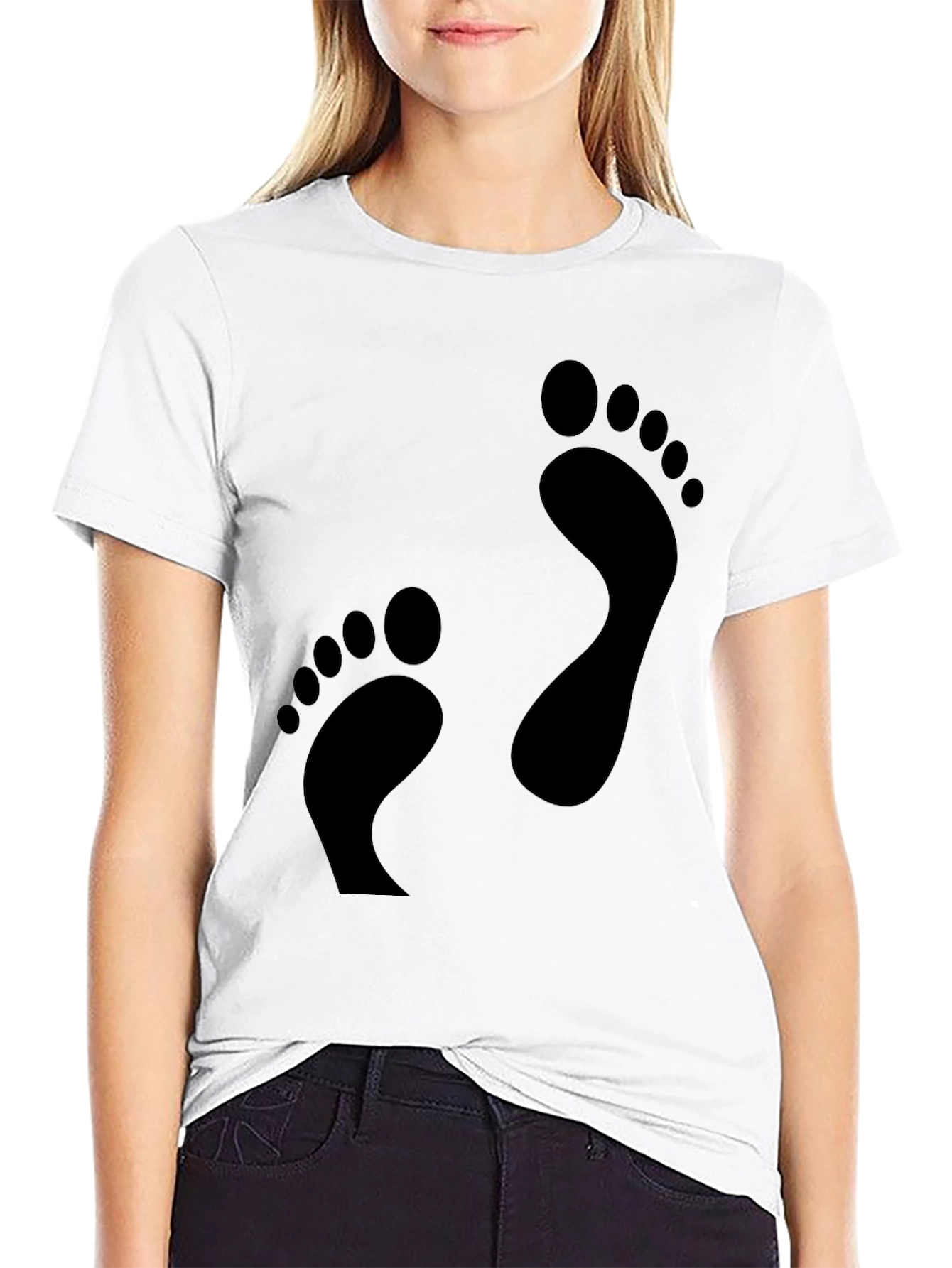 Black Footprint Black T-Shirt - Fun Casual Tee view 9