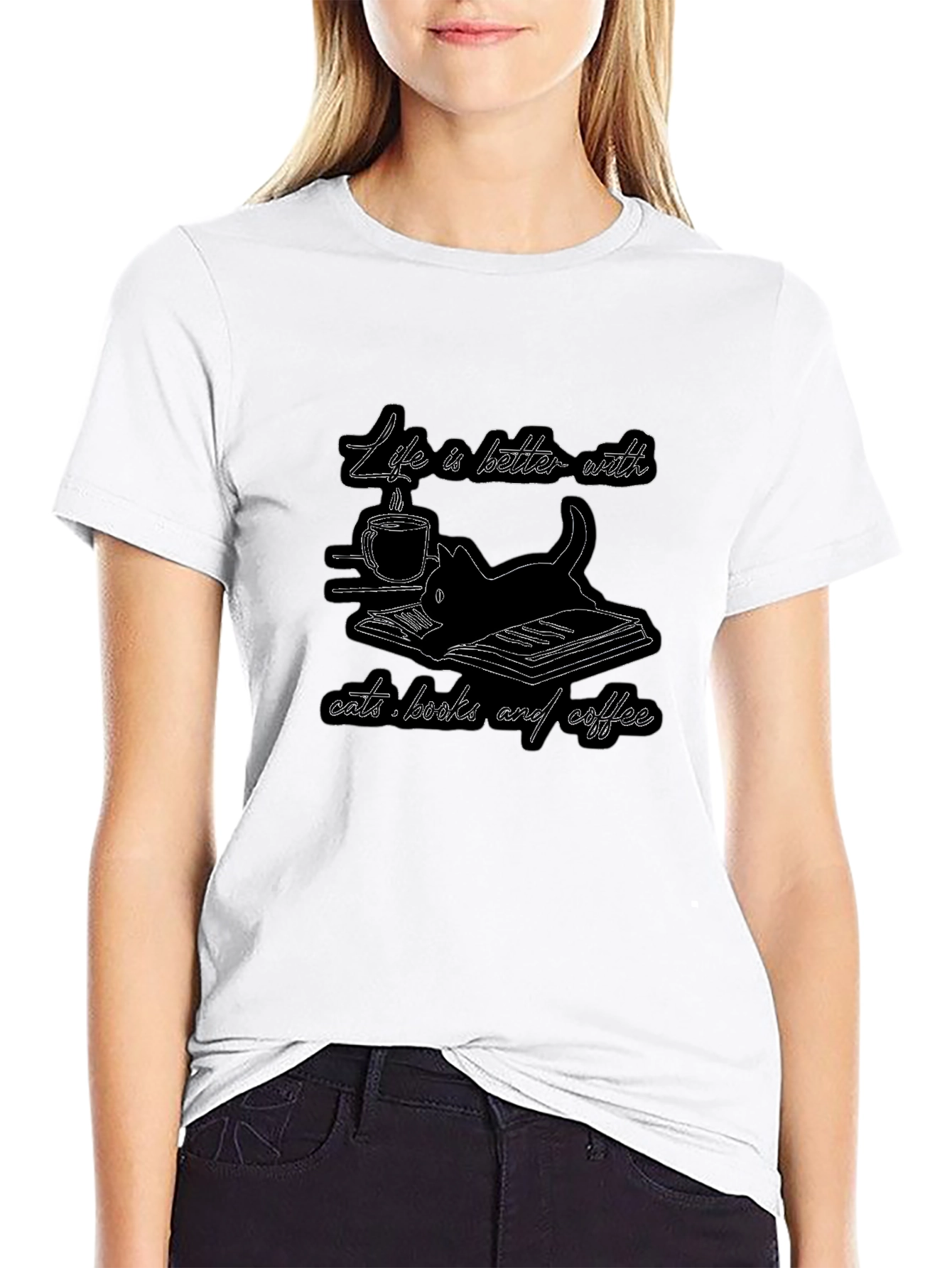 Black Life is Better with Cats, Books, and Coffee T-Shirt view 9