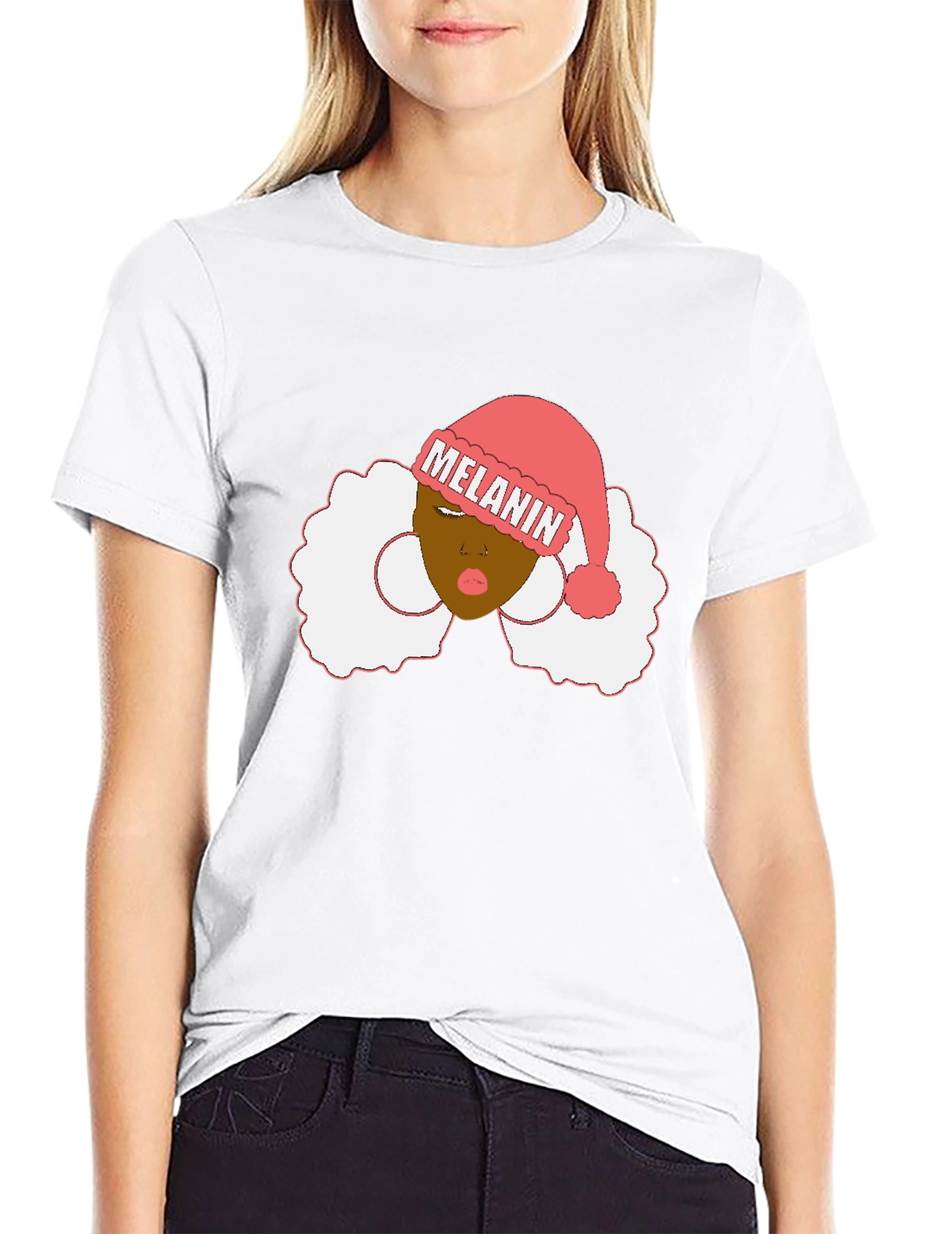 Black Melanin Santa Hat Black Graphic Tee view 9