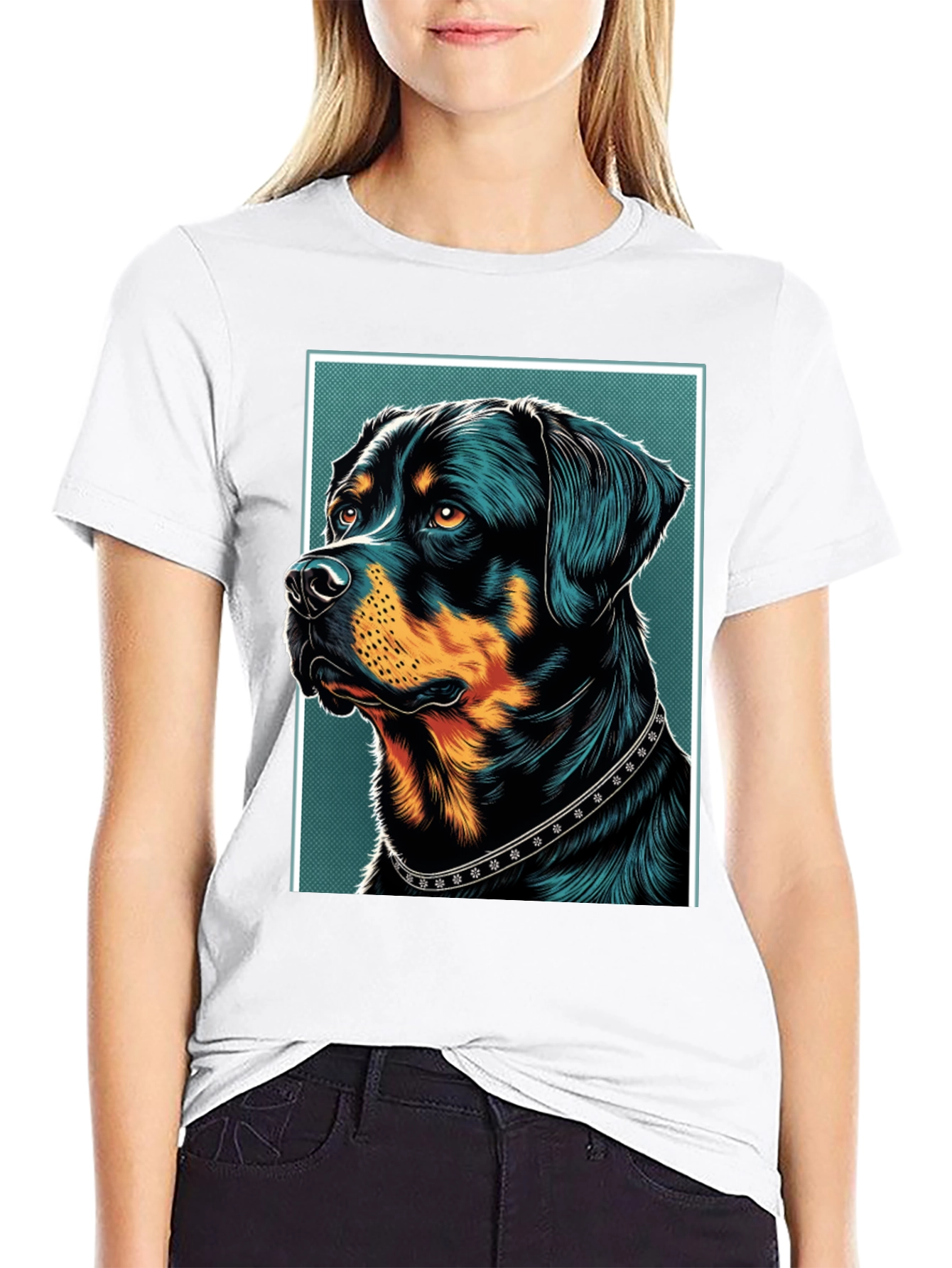 Black Rottweiler Graphic Print Black T-Shirt view 9