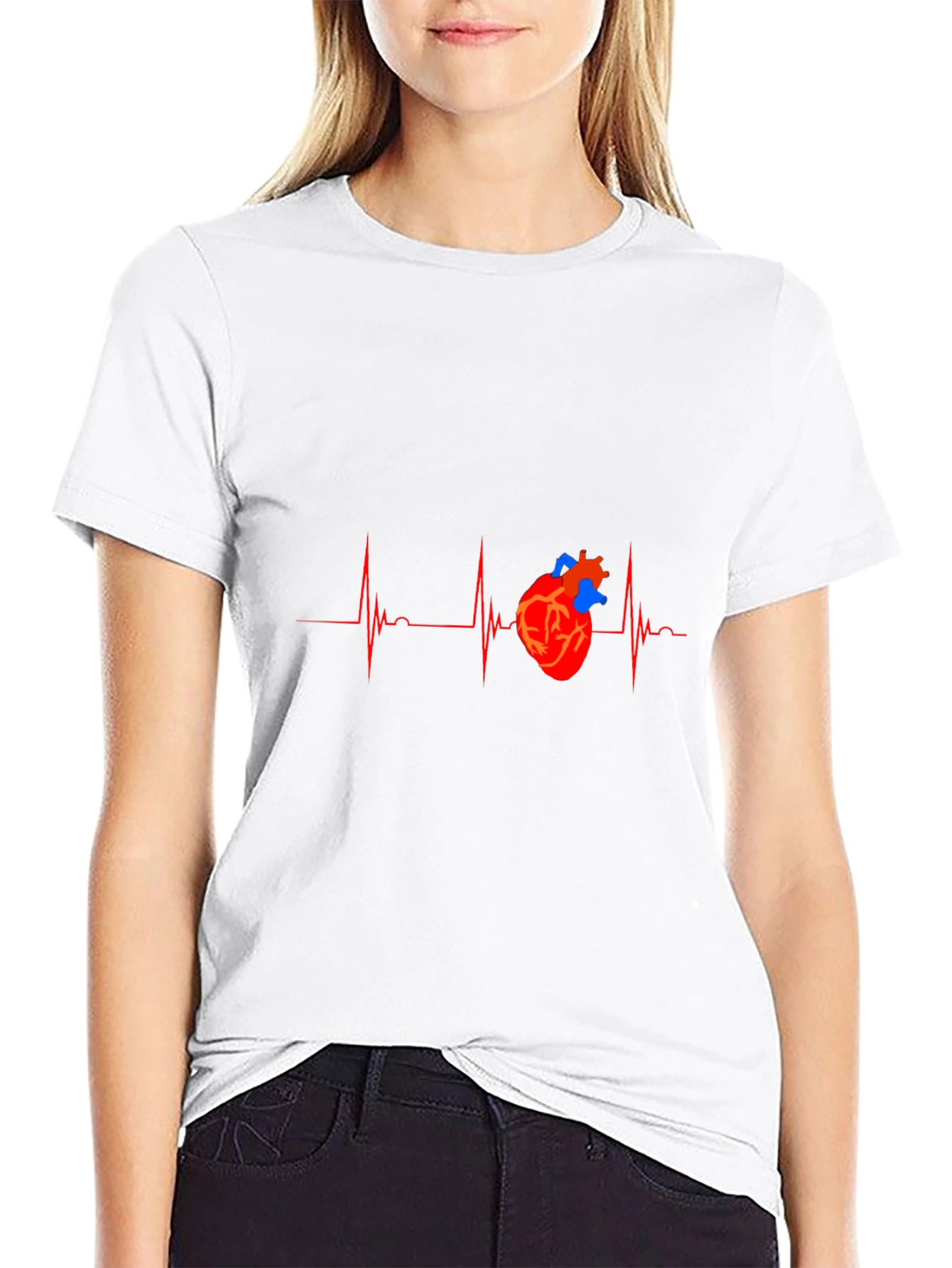 Black Heartbeat Heart Graphic Tee - Black view 9