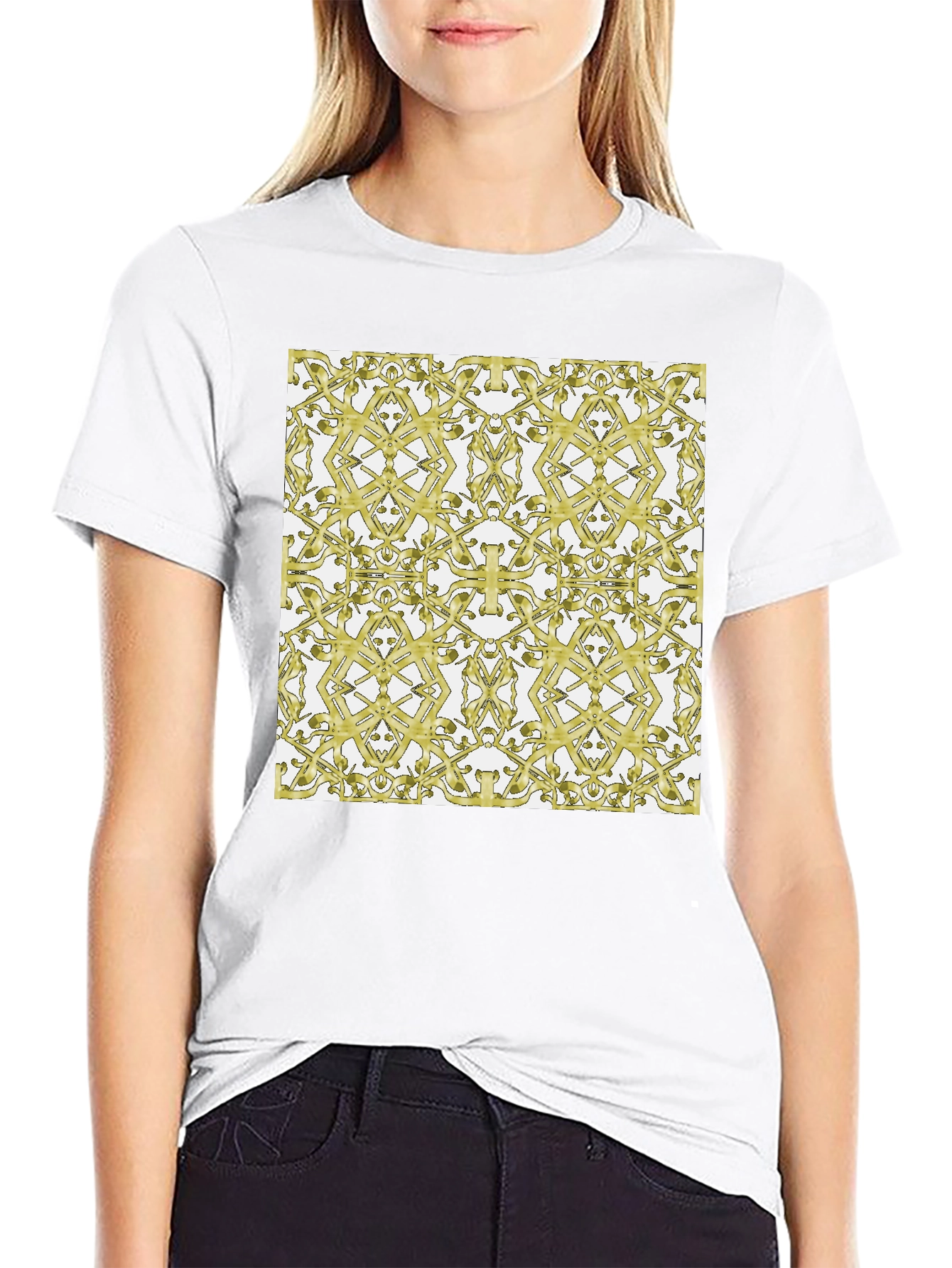 Black Gold Patterned Black T-Shirt view 9