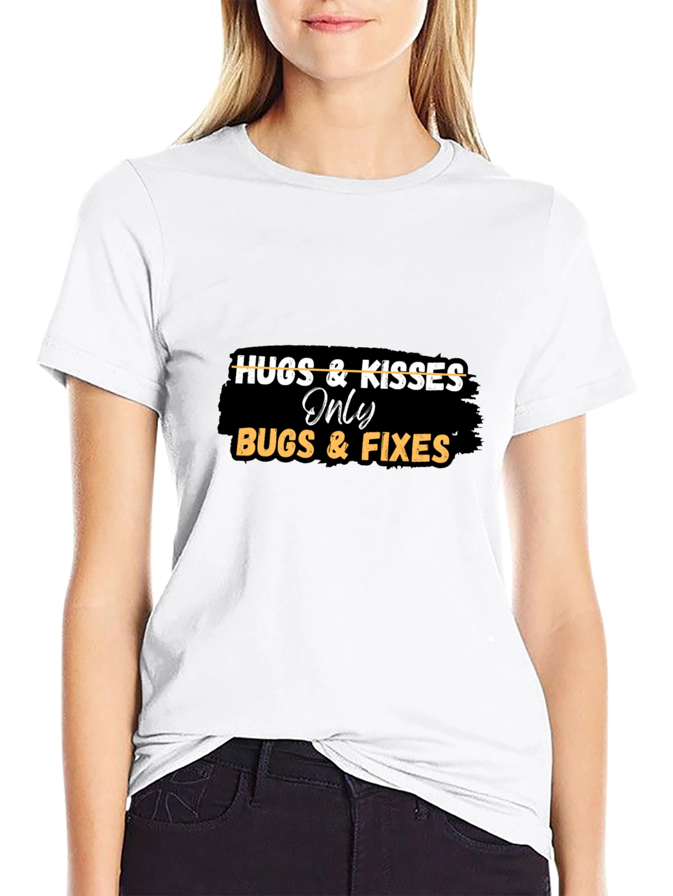 Black Hugs & Kisses Only Bugs & Fixes Black T-Shirt view 9