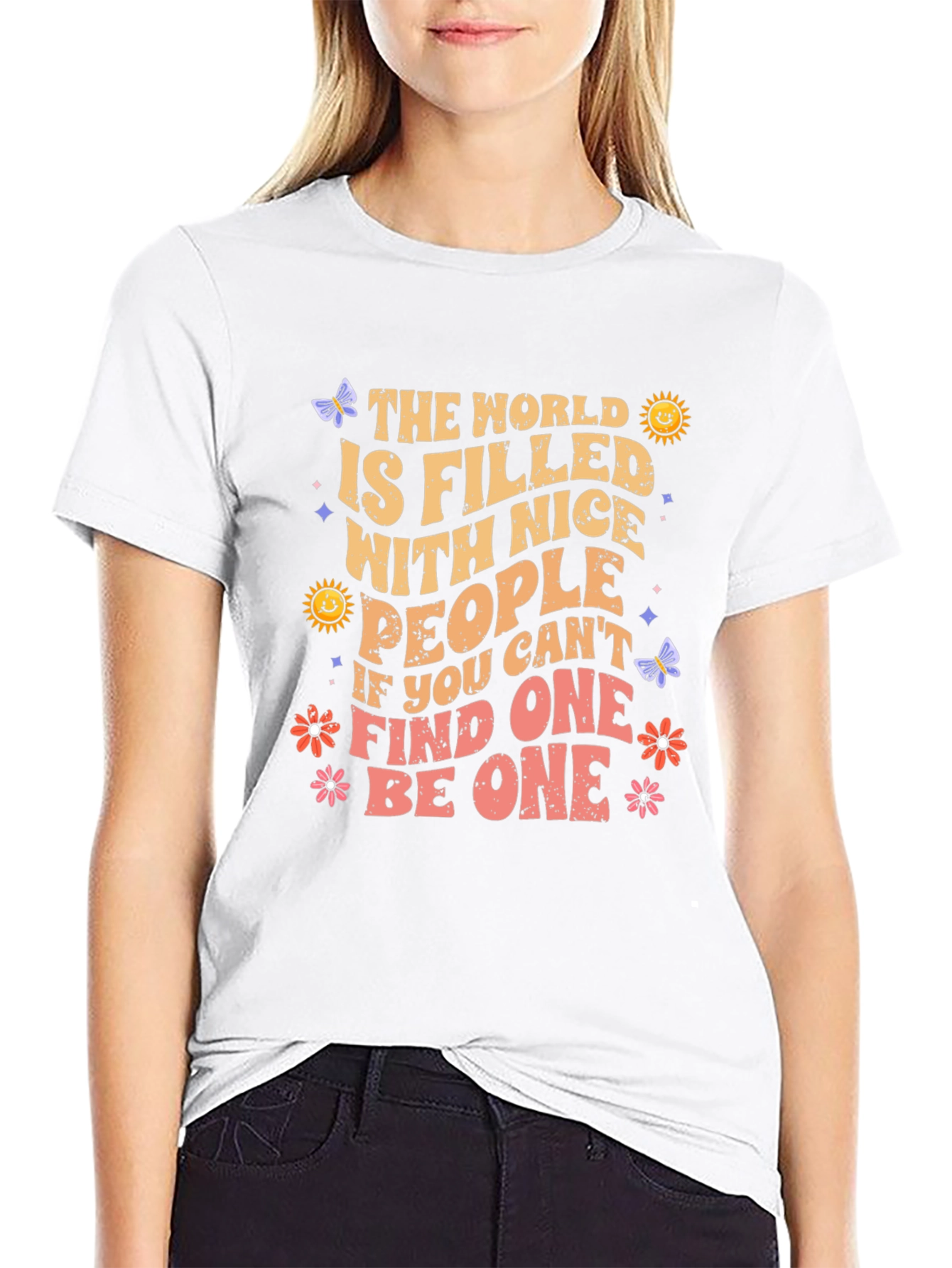 Black Nice People T-Shirt: World Filled with Nice People Graphic Tee view 9